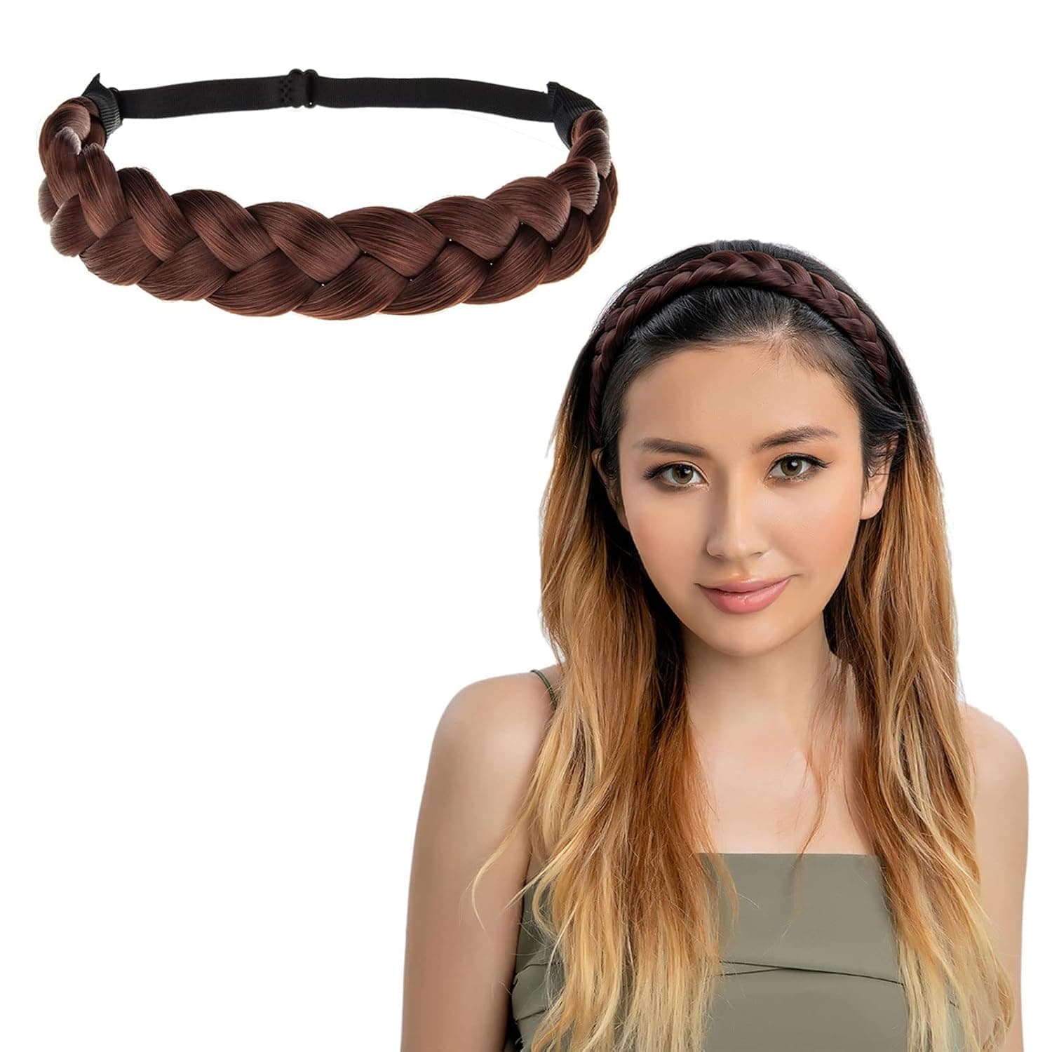 TOECWEGR Braid headband 3 Strands Synthetic Braided Hair Headbands Classic Chunky Plaited Elastic Multi-Color Ladies Beauty Hair Braid (BSW55)