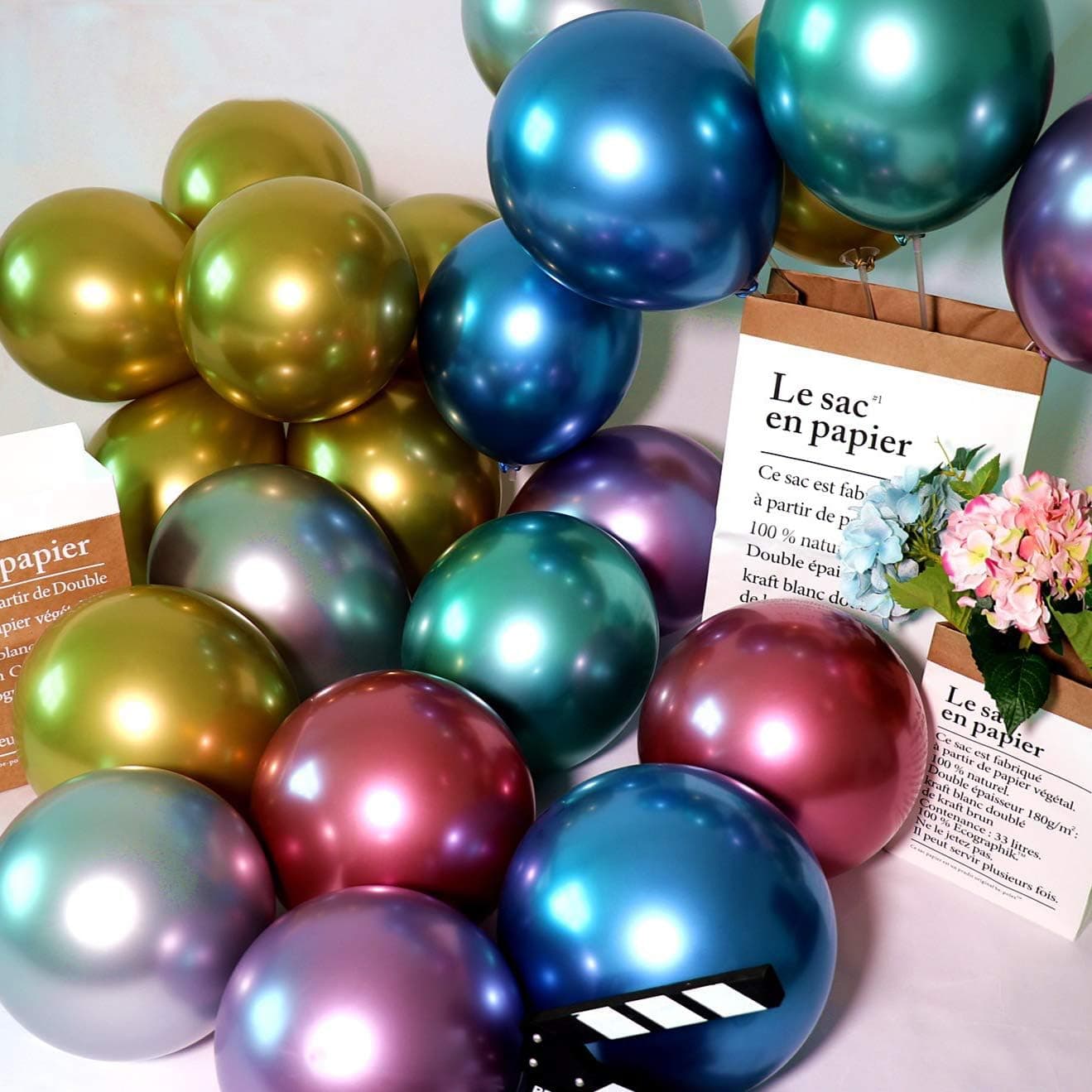 Metallic Balloons, 100 pcs 12 inch Multicolored Chrome Balloons, Thick Latex Balloons Helium Balloons for Birthday Wedding Engagement Anniversary Party Decorations