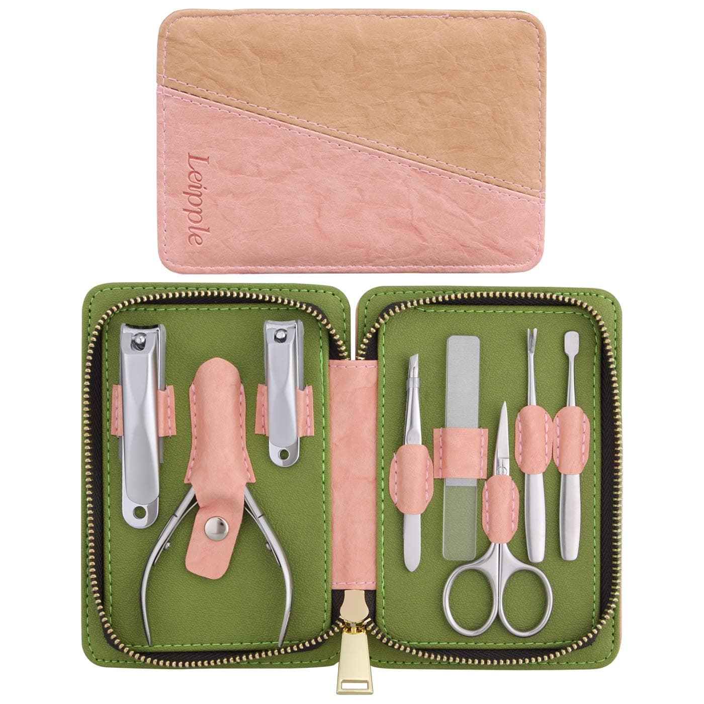 Professional Manicure Set Nail Clippers Kit Pedicure kit -8 PCS Stainless Steel Grooming Kit -Nail Care Tools Kit with Portable Luxurious Leather Case