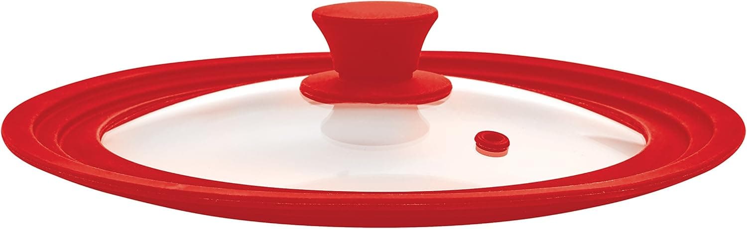 The World’s Greatest Universal Pot Lid and Microwave Cooking Cover, Red, Tempered Glass and Silicone, Fits Bowls and Cookware (8.5 to 11.5-Inches)