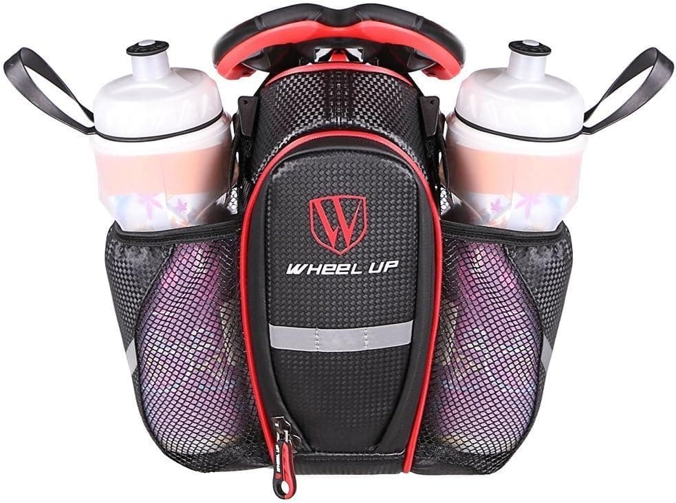 MOOZO Water Bottle Bag, Waterproof Rear Under Seat Bike Saddle Bag, Double Bottle Pouch Bicycle Tail Pocket with Reflective Strip for MTB Mountain City Road Bike Water Bottle/Repair Tools Kit