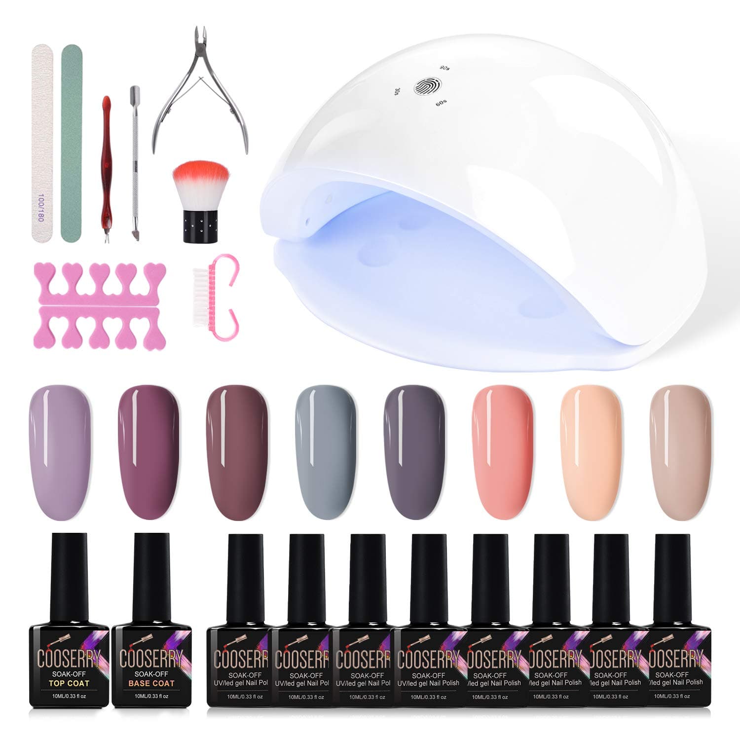 Cooserry Gel Nail Polish - Gel Nail Polish Kit with UV light of 3 Timers Nail Lamp for Gel Nail Polish Base and Top Coat with 8 Fancy Gel Colors Set for Nail Art Designs