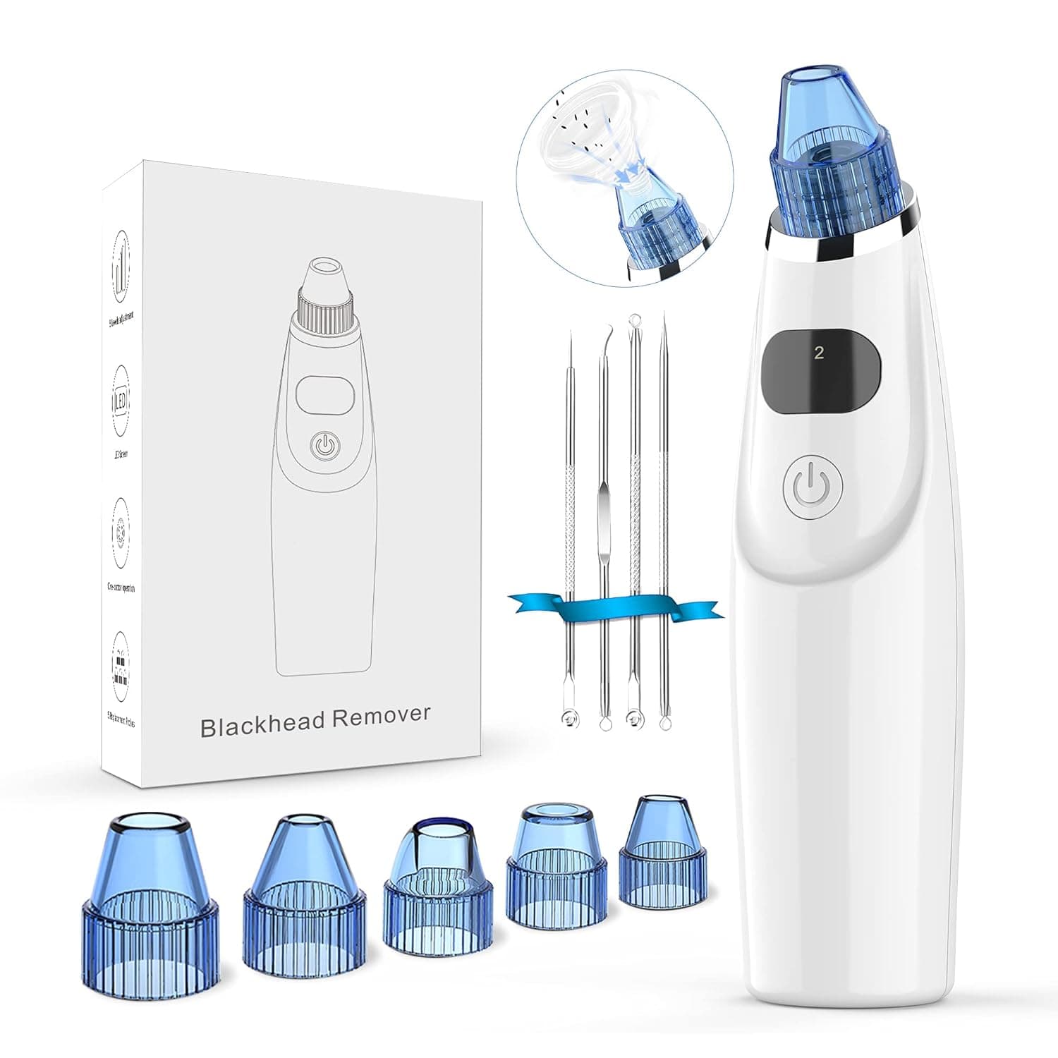 Blackhead Remover Pore Vacuum - Upgraded Electric Pore Cleaner Blackhead Removal Tool with 5 Adjustable Suction Power and 4 Suction Probes, USB Rechargeable Pore Vacuum Removal for Whitehead (White)