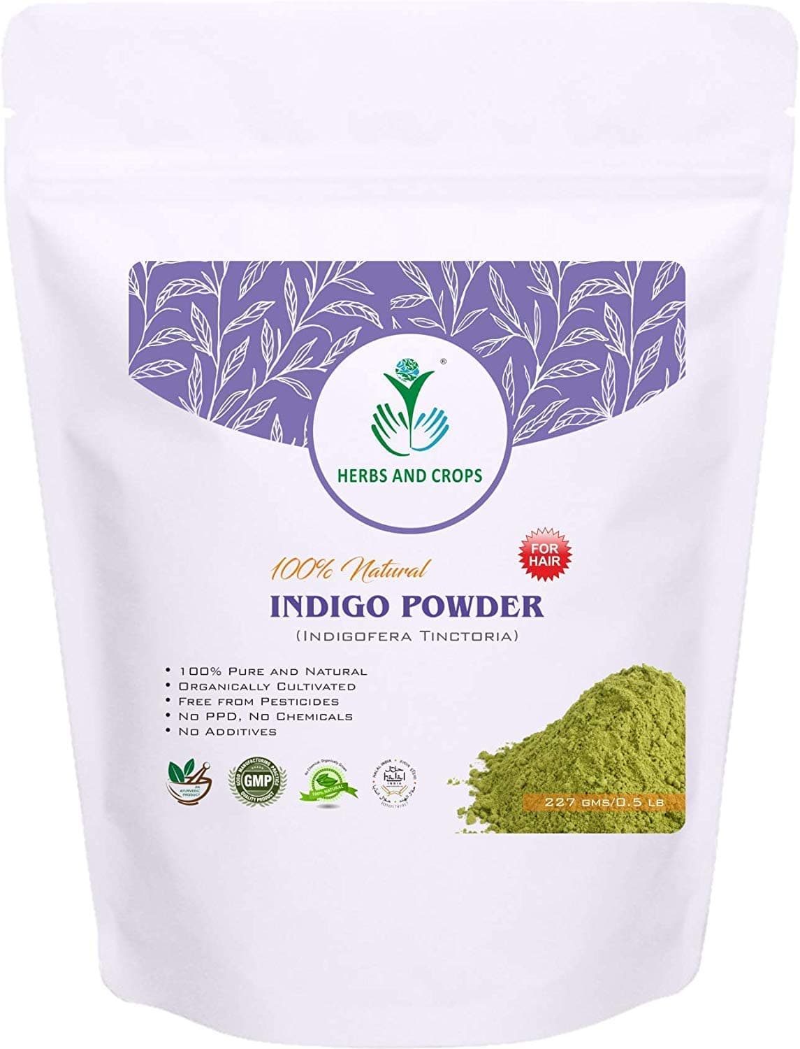Herbs And Crops 100% Pure Natural Indigo Powder- For HAIR (227g / (1/2 lb) / 8 ounces)- For Brown to Black Hair