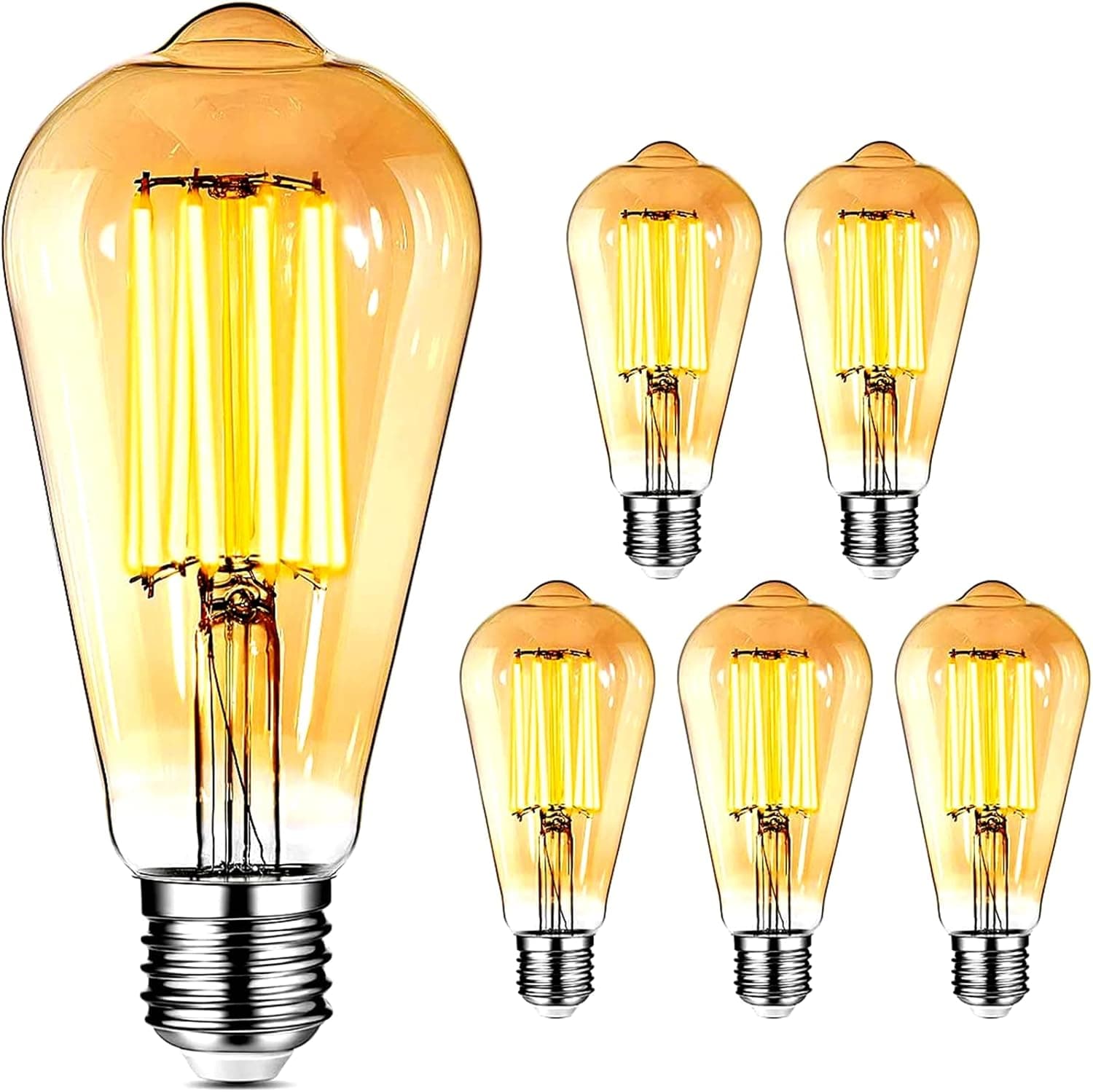 YUNLIGHTS Vintage LED Edison Bulbs 6Pack 8W ST64 LED Light Bulbs, Equivalent 80W, 1000LM Brightness 2400K E26 Base Antique LED Filament Bulbs Dimmable Retro Edison Bulbs for Home Bedroom Bar Office