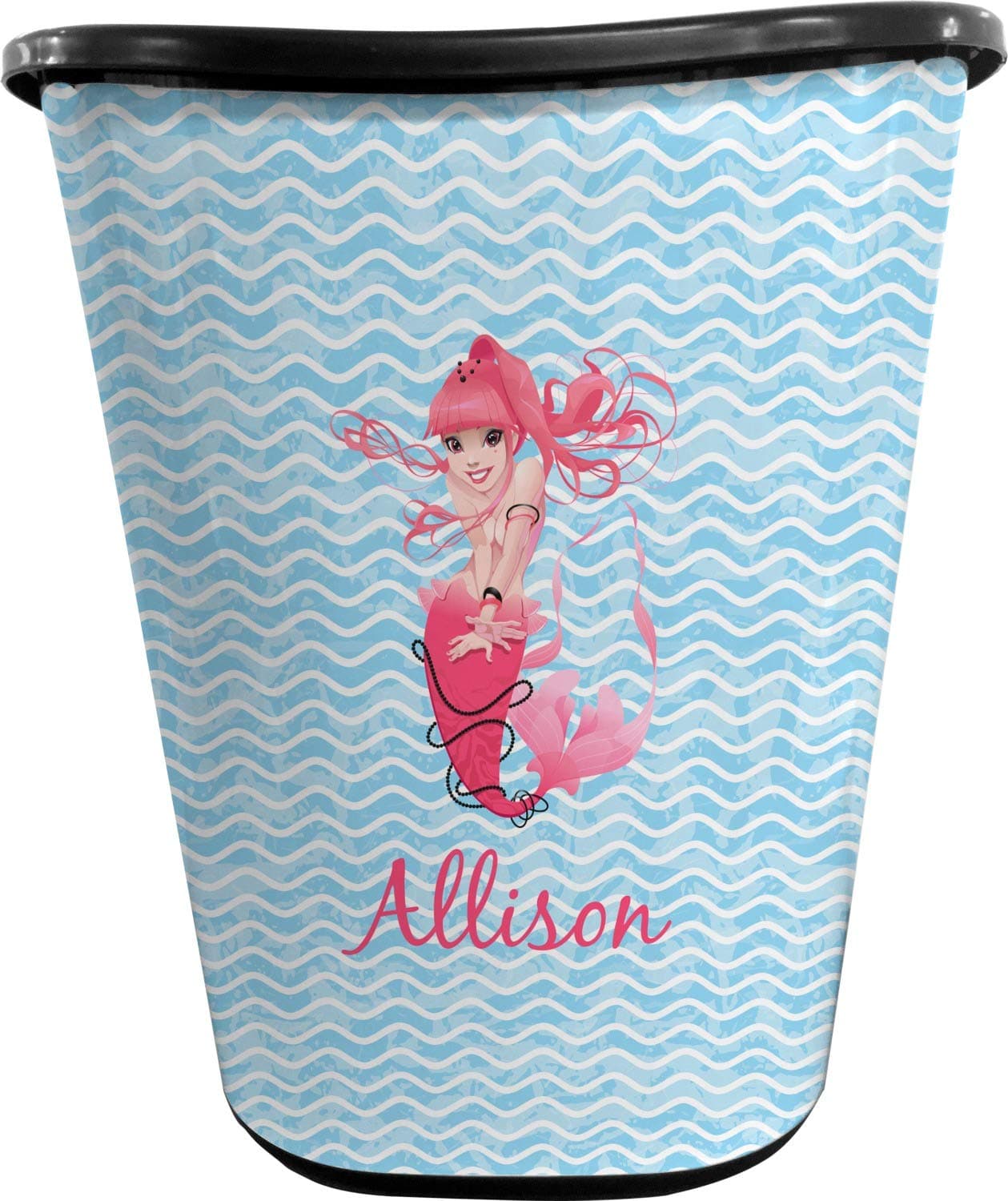 RNK Shops Mermaid Waste Basket - Single Sided (Black) (Personalized)