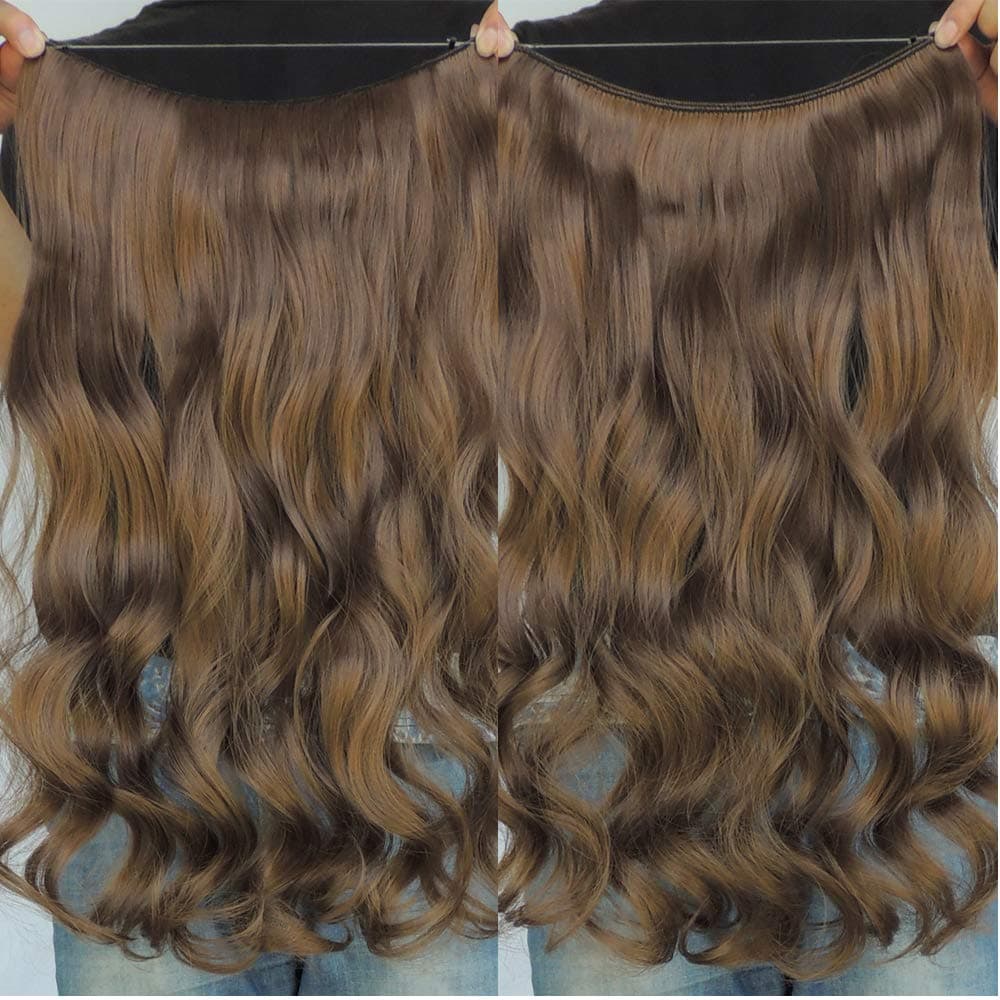 Invisible Wire Hair Extensions Pieces Secret Curly Wavy Hair Extension Synthetic Adjustable Headband for Women Hairpieces (20 Inch (Pack of 1), 10)