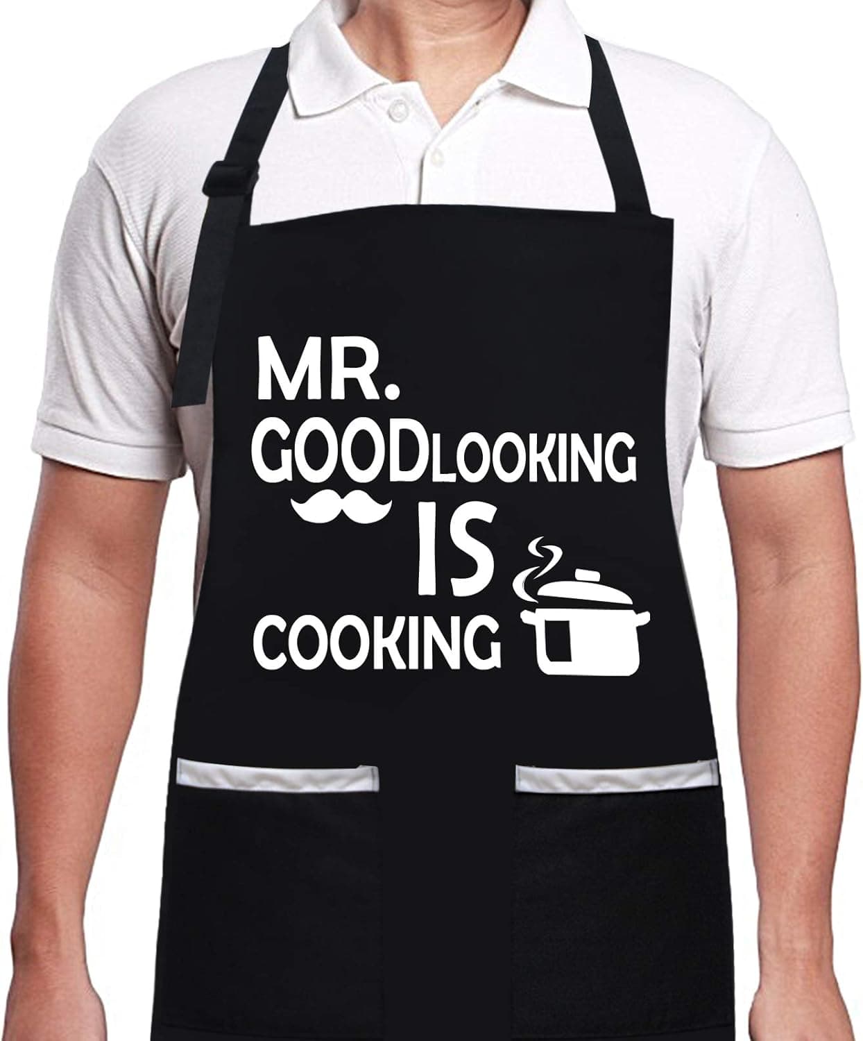 Cooking Aprons for Men with 2 Pack Funny Kitchen Towels - Gifts for Men,Husband,Dad,Boyfriend - Housewarming Gifts- Black Grilling Apron BBQ Accessories Adjustable Chef Kitchen Aprons with Pockets