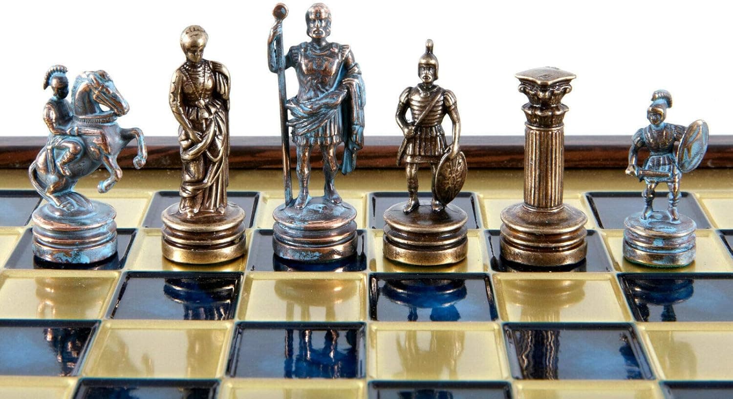 Manopoulos Greek Roman Army Chess Set - Blue&Copper - Wooden case - Blue Board