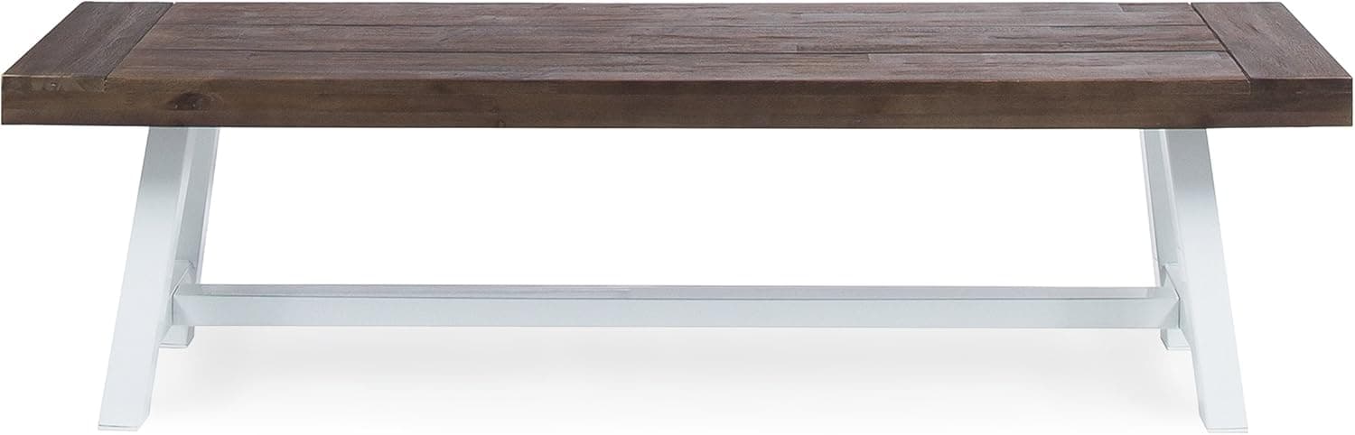 Cytheria Indoor Farmhouse Dark Brown Sandblast Finish Acacia Wood Dining Bench with White Rustic Metal Finish Frame