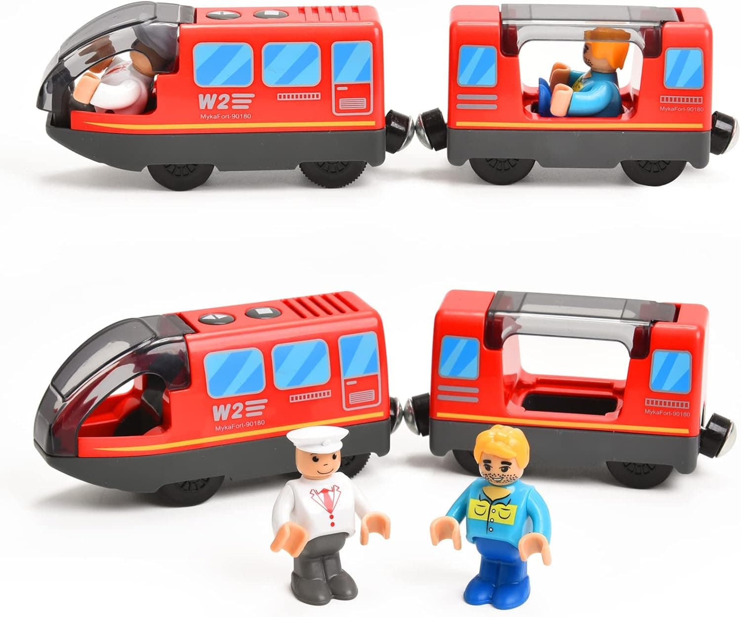 Giant bean Battery Operated Action Locomotive (Magnetic Connection) Train Set for Wooden Train Tracks, Powerful Engine Compatible with Thomas, Brio, Chuggington Wooden Train Tracks, Toys for Toddlers