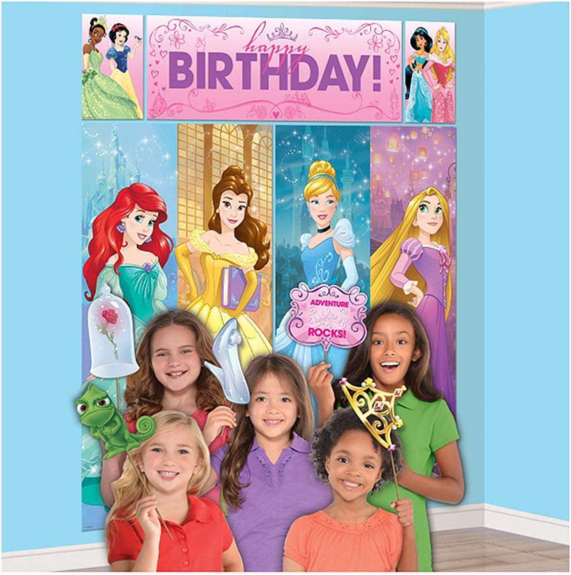 amscan Disney Princess Dream Big Birthday Party Scene Setters Wall Decorating Kit (5 Piece), Multicolor, 59" x 65"