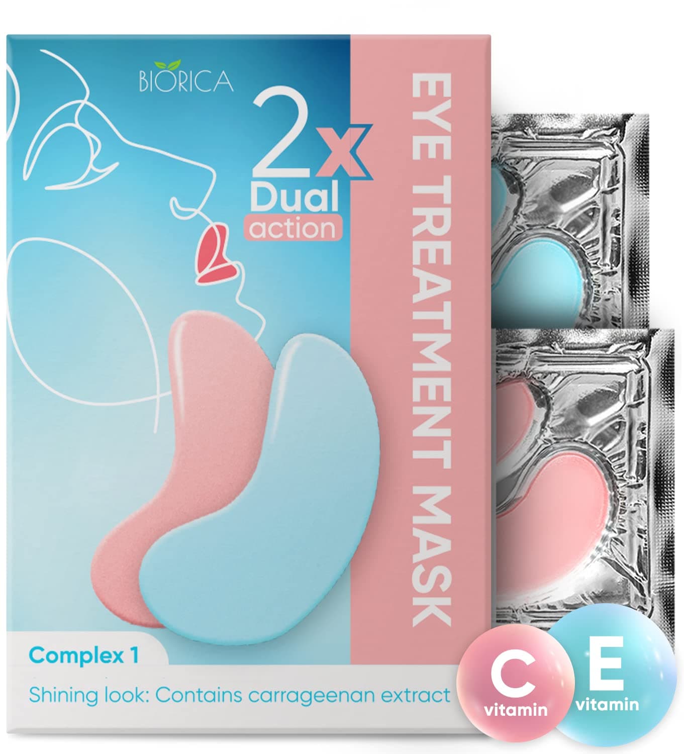 Dual Action Under-Eye Patches, Collagen & Carrageen Gel Eye Mаsk for Puffy Eyes, Wrinkles & Dark Circles, Moisturizing Under Eye Gel Pads for Skin Elasticity, 20 pairs, 2 Kinds of Patches in 1 Package