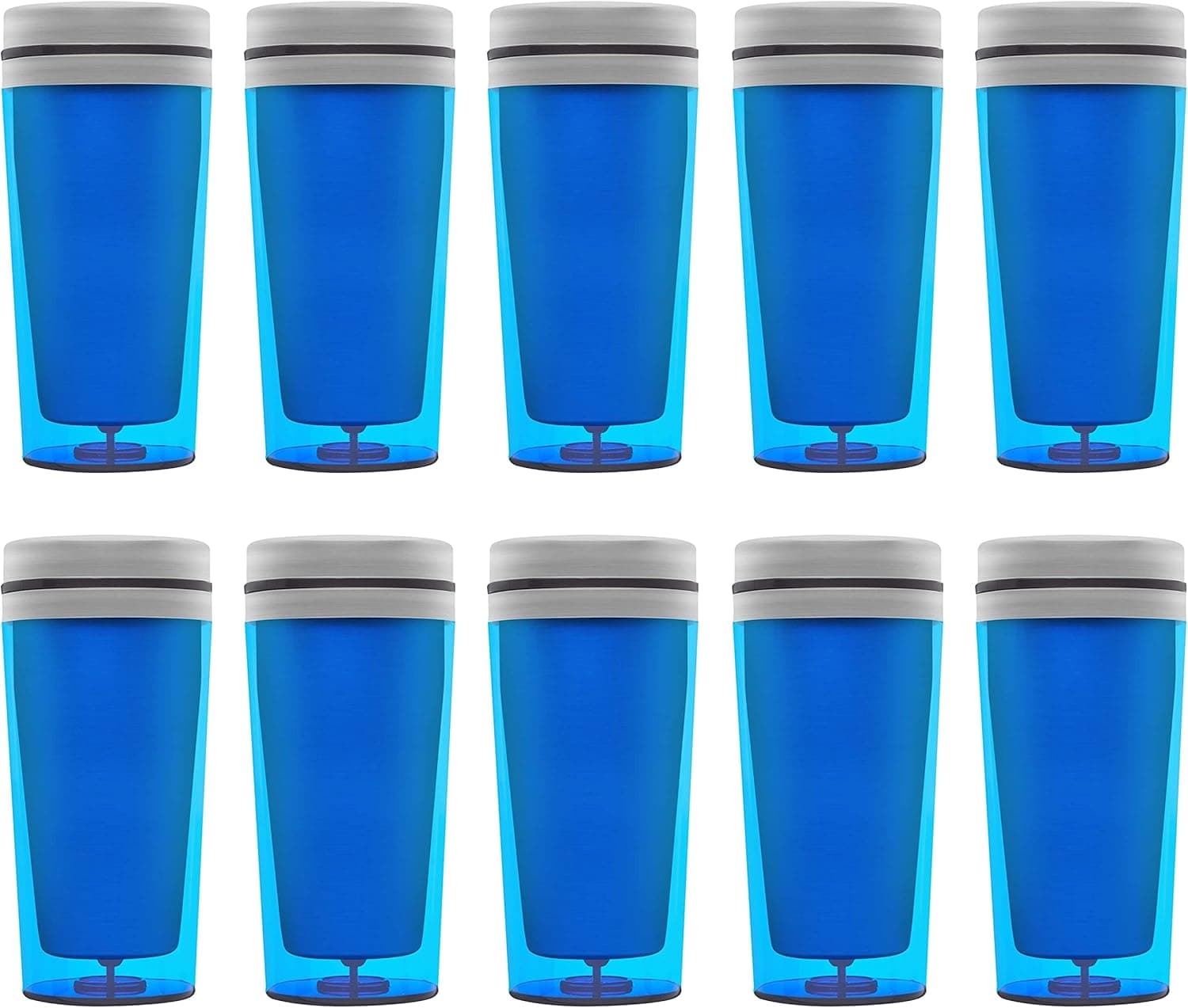 DISCOUNT PROMOS Insulated Double Wall Travel Tumbler with Lid 16 oz. Set of 10, Bulk Pack - Perfect for Iced Coffee, Soda, Other Hot & Cold Beverages - Blue