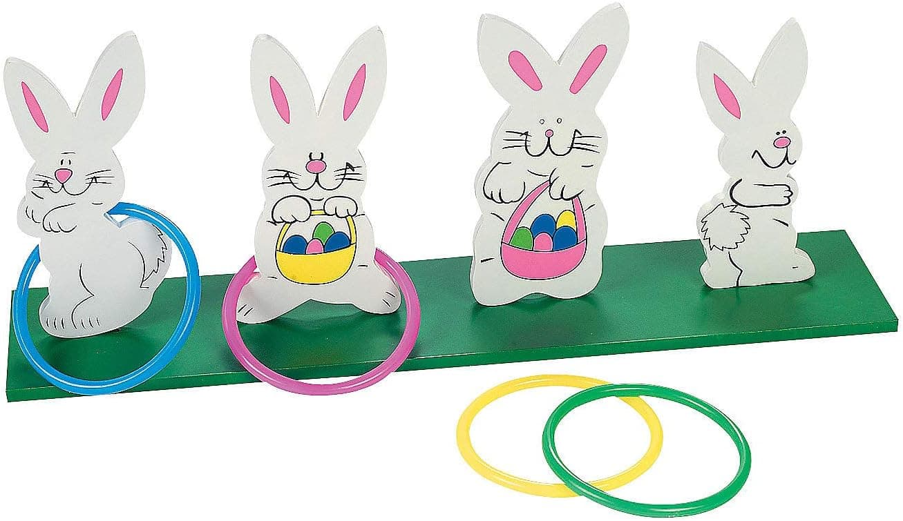Fun Express Wooden Bunny Ring TOSS Game - Toys - 5 Pieces