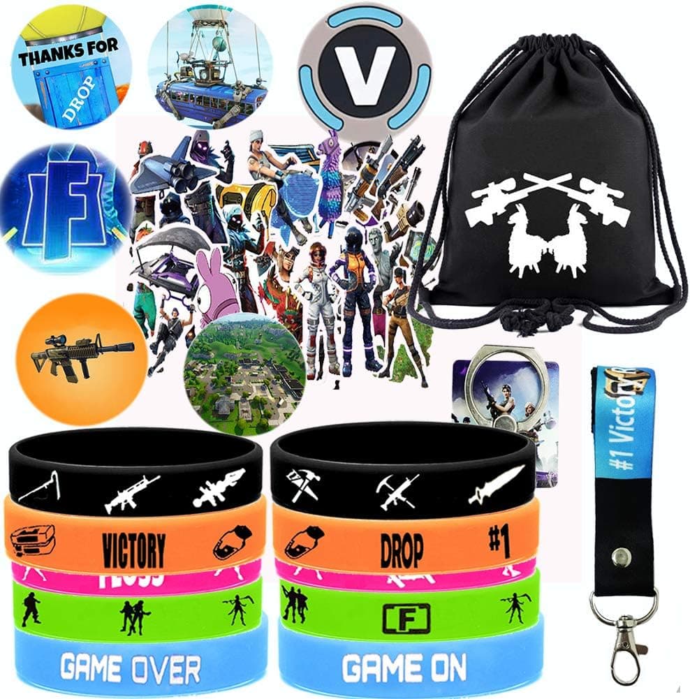 Game Party Gift Set for Fans, Game Party Supplies Include 1 Game Bag, 10 Game Bracelet, 40 Stickers, 6 Button Pin, 1 Phone Ring, 1 Game Lanyard