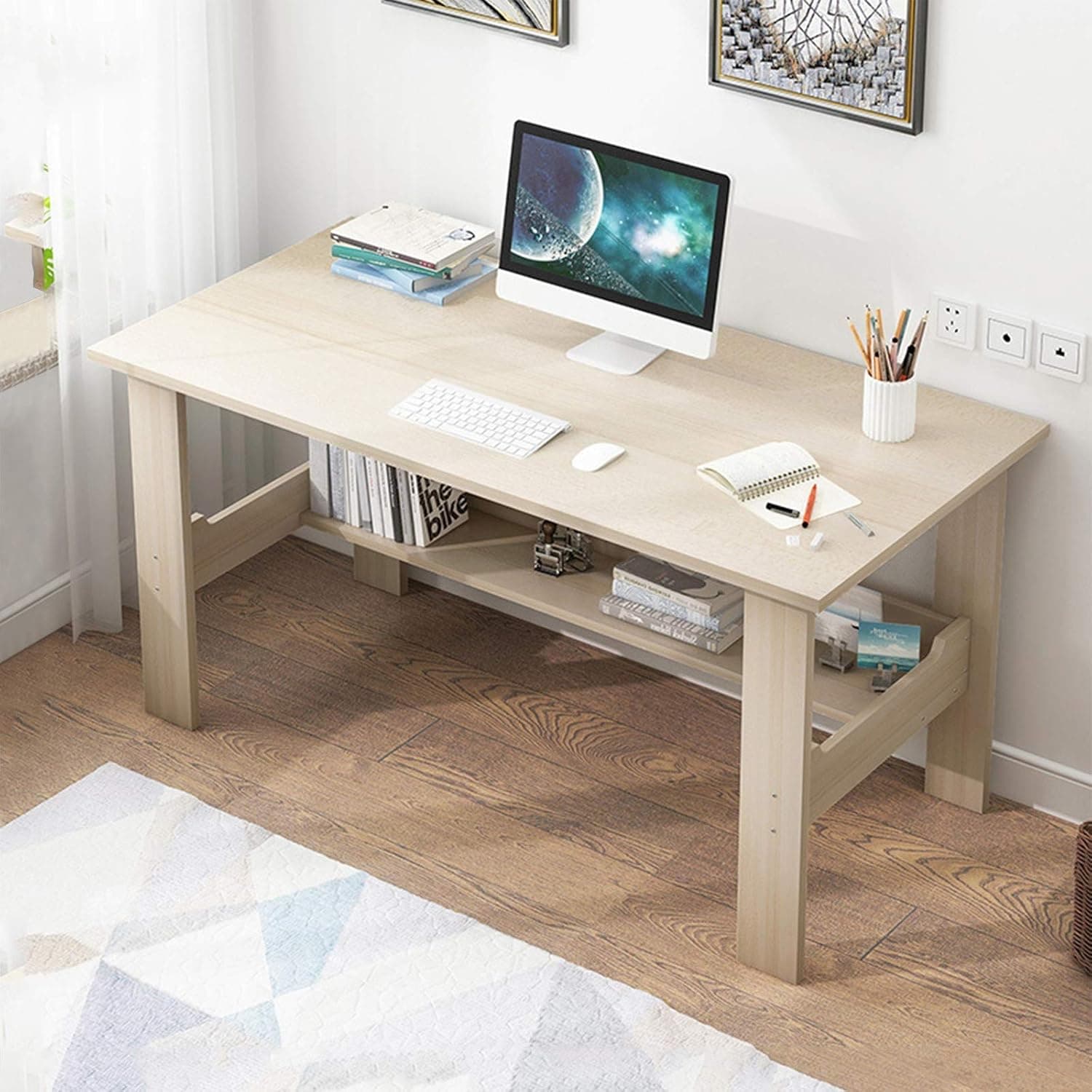 Home Office Desk, Computer Desk with Book Shelves | Writing Study Desk for a Small Room | Simple Style 39" Wooden Desktop Laptop Study Table Workstation for Kids Bedroom (White)