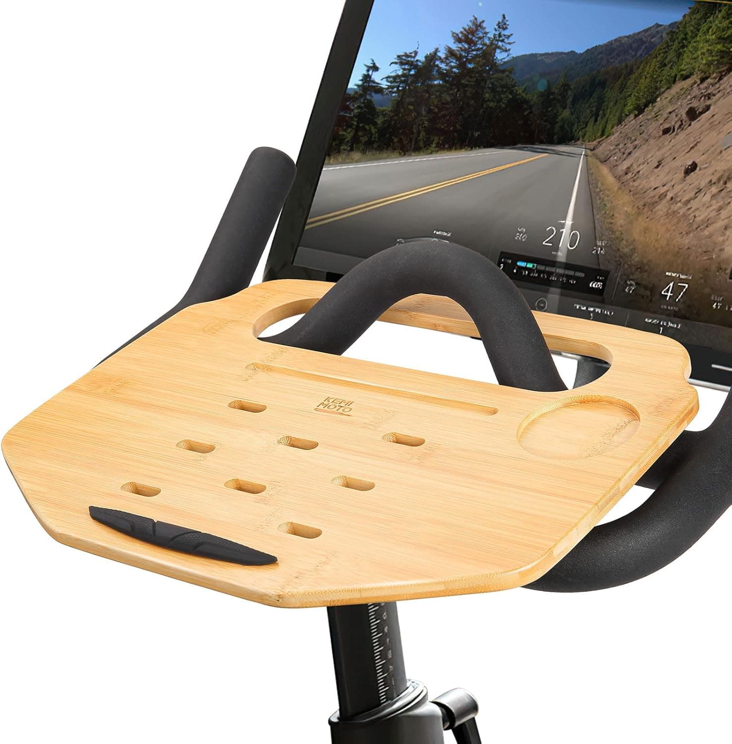 kemimoto Peloton Laptop Tray, Peloton Desk Tray, Compatible with Peloton Bikes, Non-Slip Silicone Strip & Cup Holder for Work & Ride with Your Phone, Laptop, Tablet, Book, Peloton Accessories