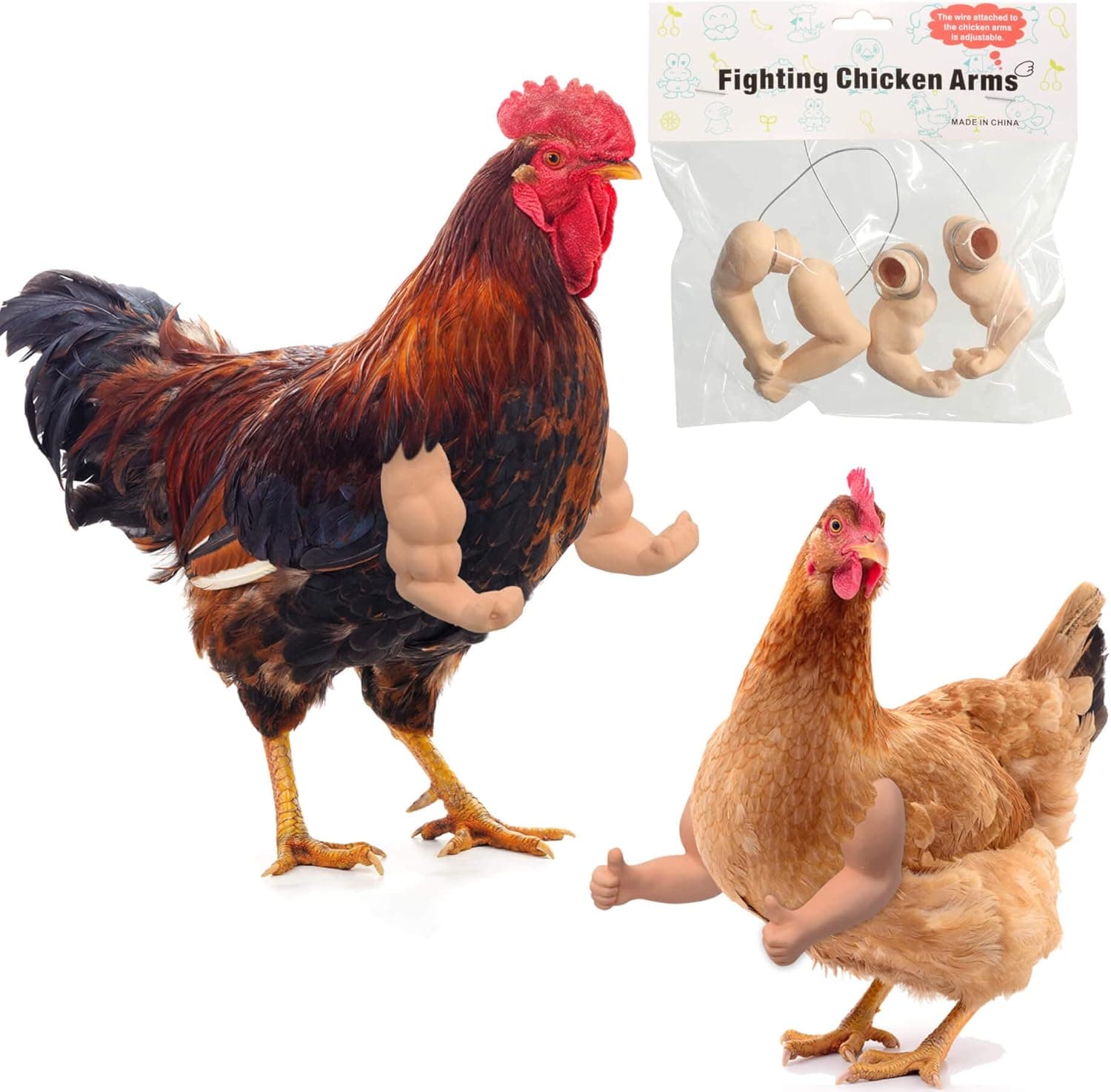 Enrichoice 2 Pairs Chicken Toys Include Strong Muscle arms and Thumb up Chicken arms to Put on Chickens