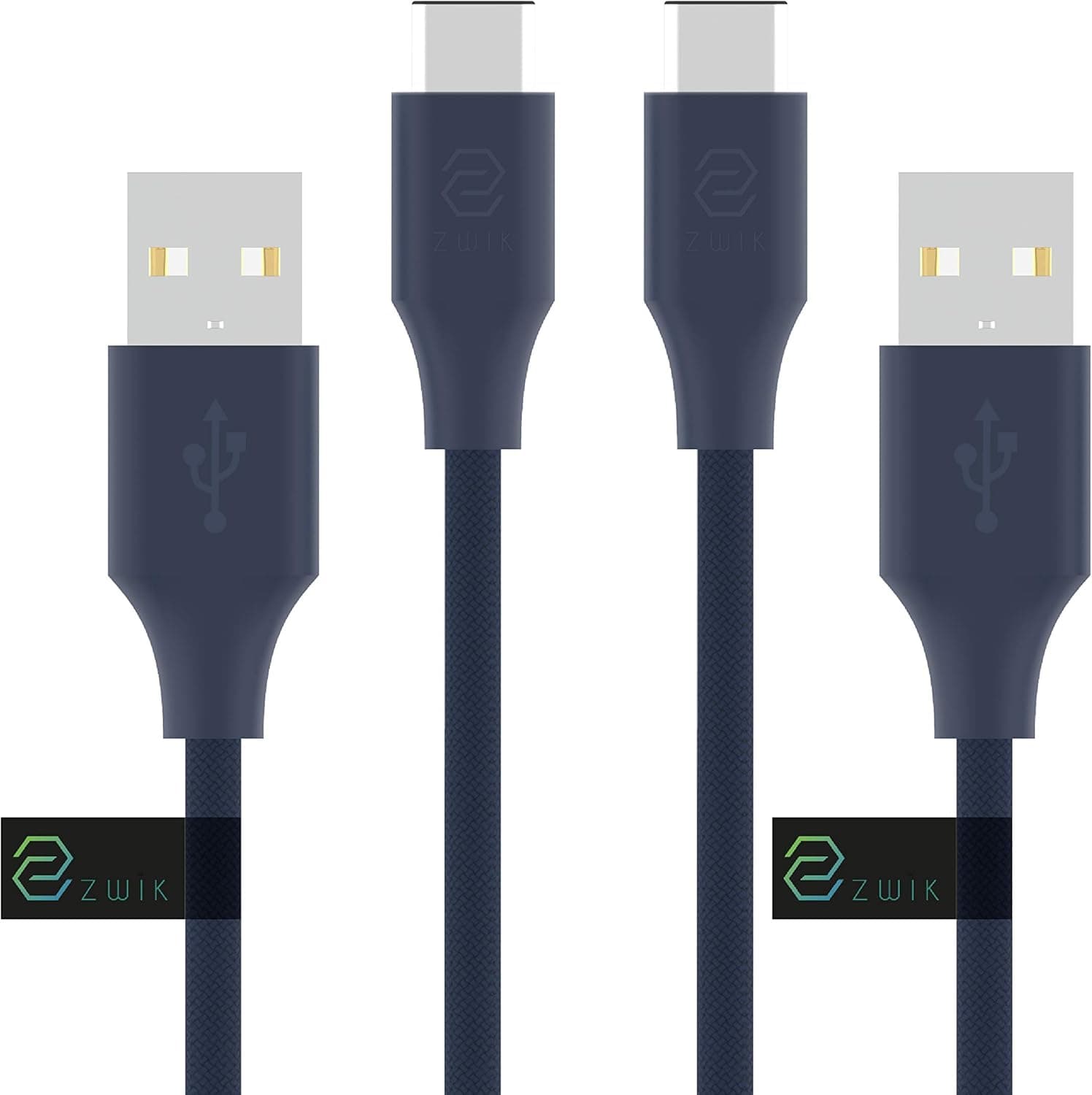 ZWIK USB Type C Cable 3A Fast Charging, Nylon Braided Cable Compatible for Samsung Galaxy S10, S9, S8 Plus, Note 9, Note 8, LG V30, G6, G5, Pixel XL, Nintendo Switch (3-Pack (3.2ft+6.6ft+6.6ft), Blue)