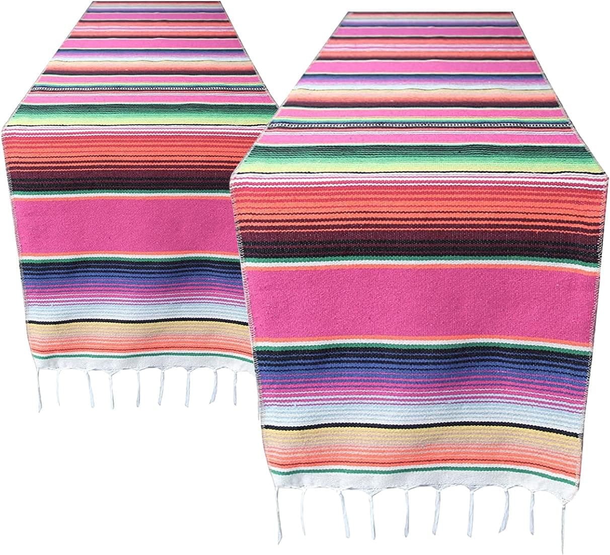 SietDESEO Mexican Table Runner 2 Pack Handwoven Fringe Cotton Mexican Serape Table Runner for Mexican Party Birthday Party Wedding Outdoor Picnics Dining Table