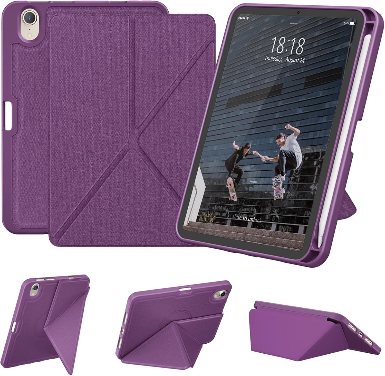 DTTO Case for iPad Mini 6th Gen 8.3 Inch 2021 with Pencil Holder, Multi - Angle Magnetic Standing Cover with TPU Back Shell [Auto Wake/Sleep], Dark Purple
