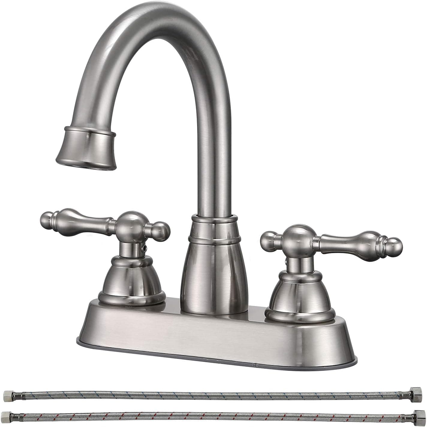 Bellecto 2 Handle 4 Inch Centerset Bathroom Sink Faucet, Modern Commercial Lead-Free Two Handle Bathroom Faucet Brushed Nickel RV Bathroom Mixer Faucet with 2 Water Supply Lines