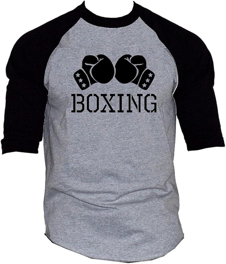 Interstate Apparel Inc Men's Boxing Gloves V434 Gray/Black Raglan Baseball T-Shirt Gray/Black