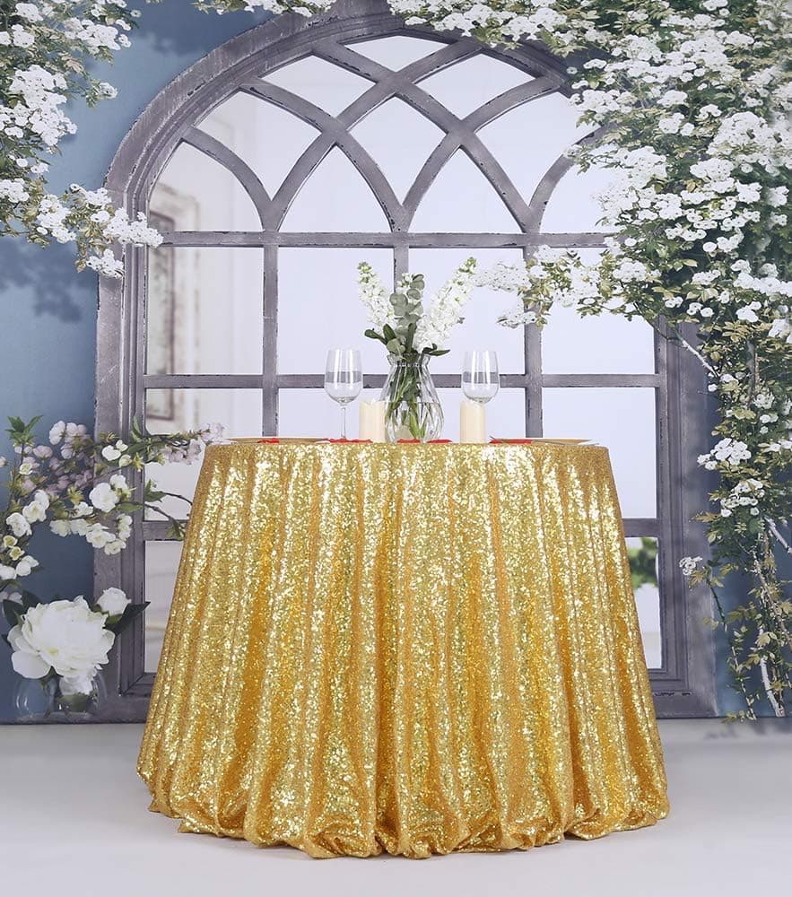 GFCC Seamless Gold Sequin Tablecloth Round 70 inch