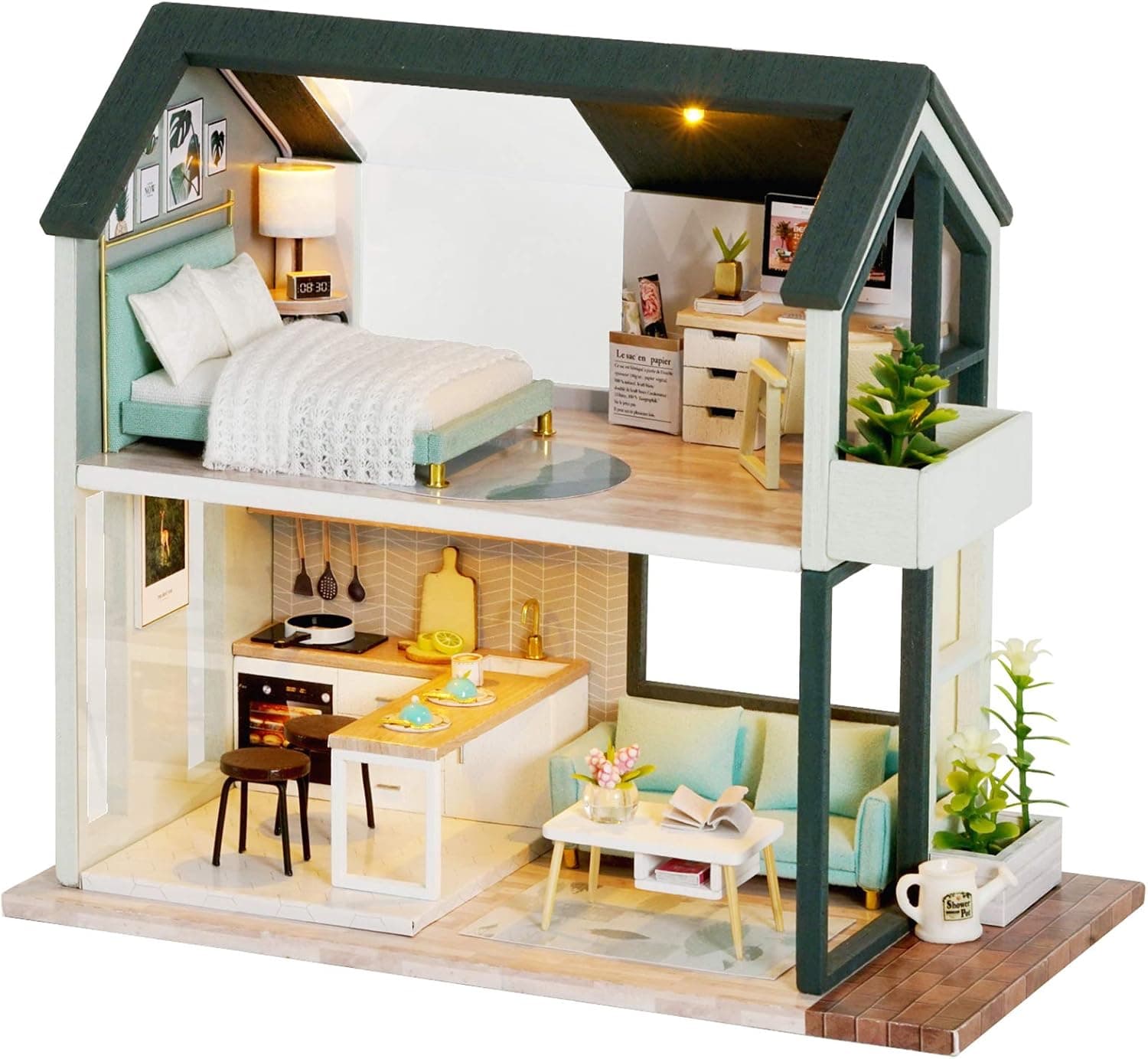 Spilay Dollhouse Miniature with Furniture,DIY Dollhouse Kit with Dust Proof and Music Movement,1:24 Scale Creative Room Gift Idea for Adult Friend Lover(Peaceful Time)