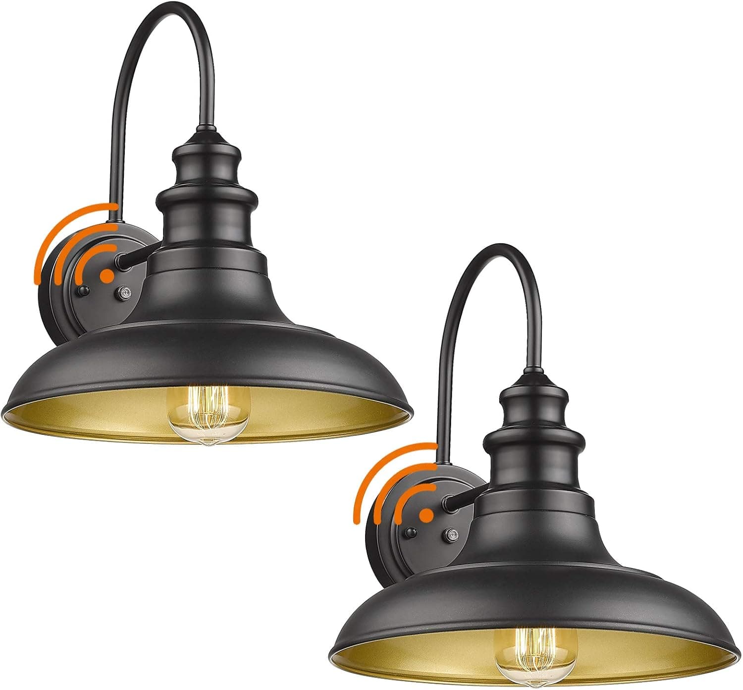 Dusk to Dawn Sensor Outdoor Barn Light Fixture Outdoor Wall Sconce Farmhouse Wall Mount Lights Exterior Gooseneck Light Fixture Black Finish Industrial Wall Lantern for Porch, Entryways, 2 Pack