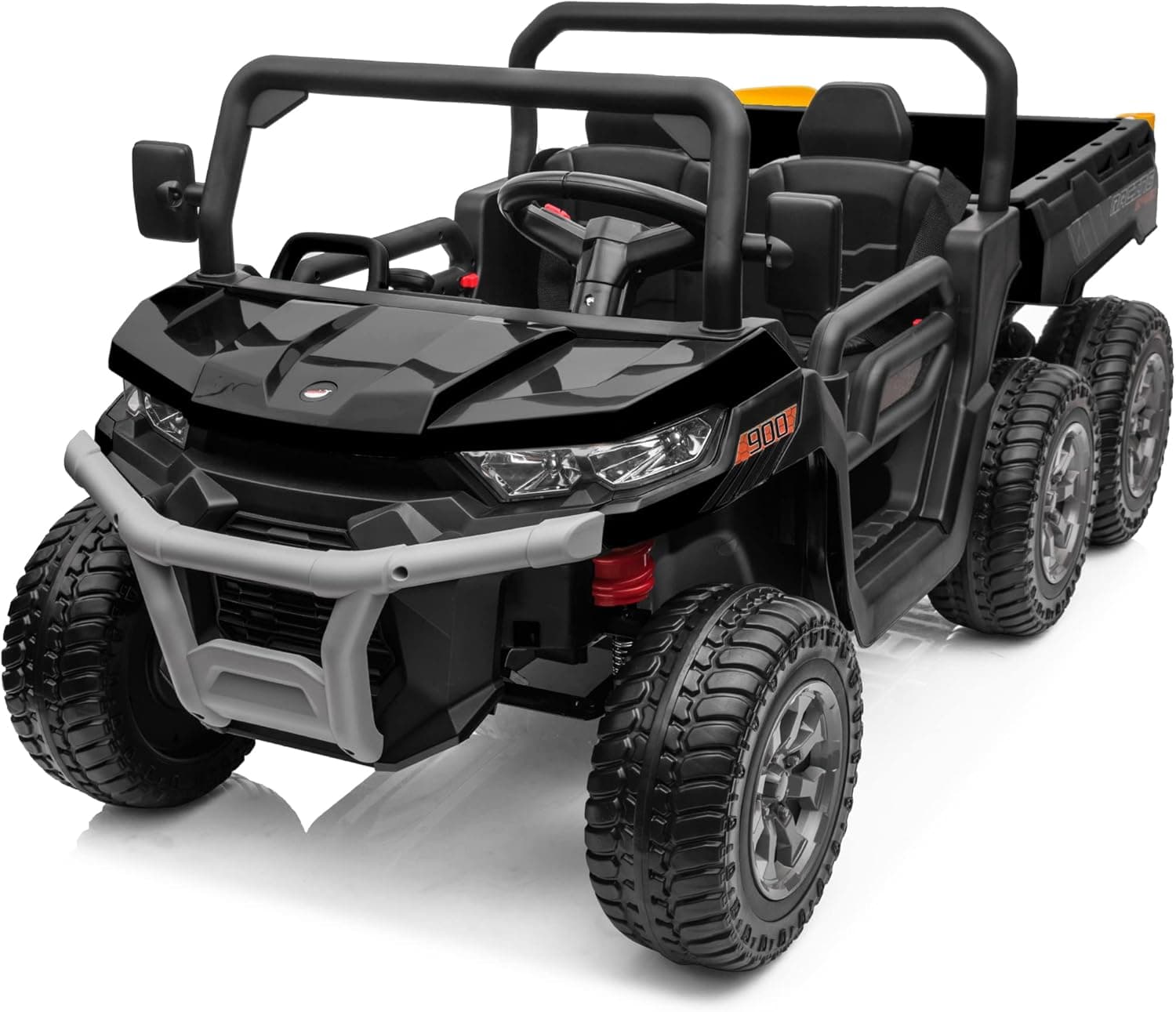 sopbost 24V 4x75W 4WD Kids Ride On Truck with Electric Auto Dump Bed 2 Seater Ride On Car with Remote Control 6 Wheels Side by Side Vehicle with EVA Rubber Tires, Black