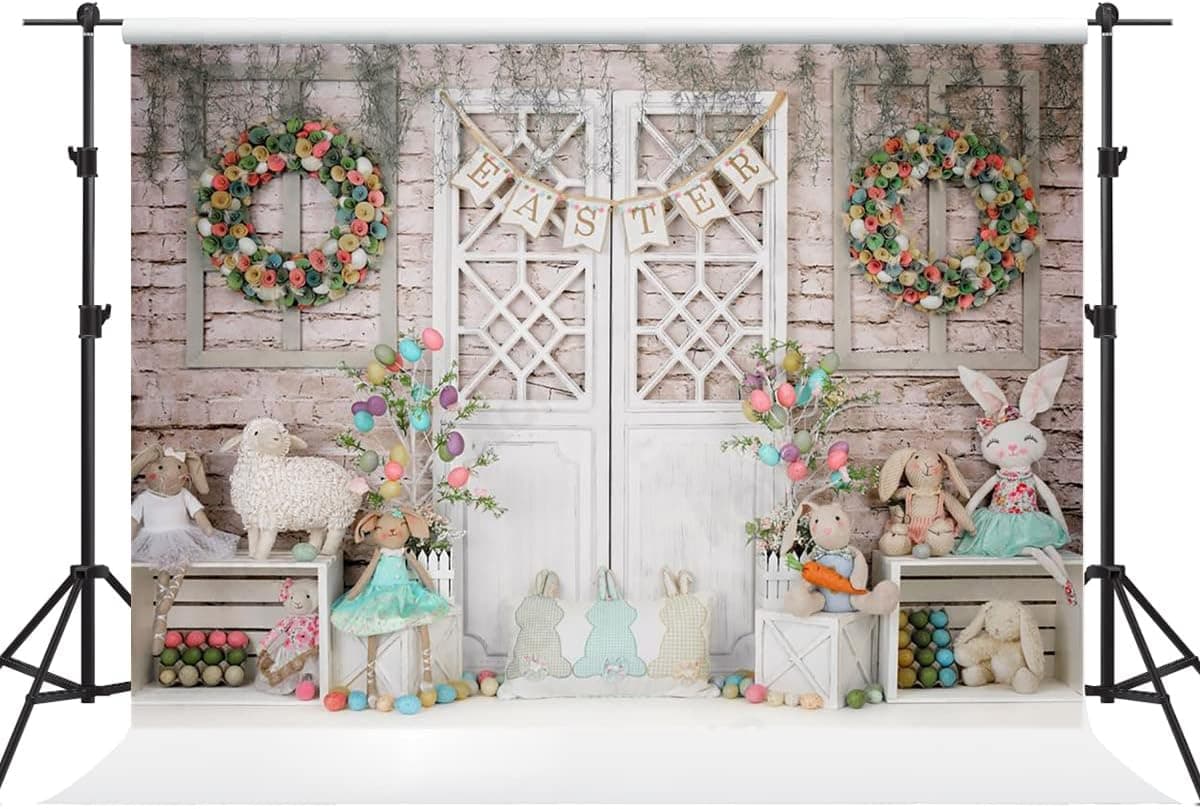 Kate 7×5ft Happy Easter Backdrop Photography Brick Wall Egg Lamb Rabbit Bunny Carrot Photo Studio Props Happy Easter Picture Video