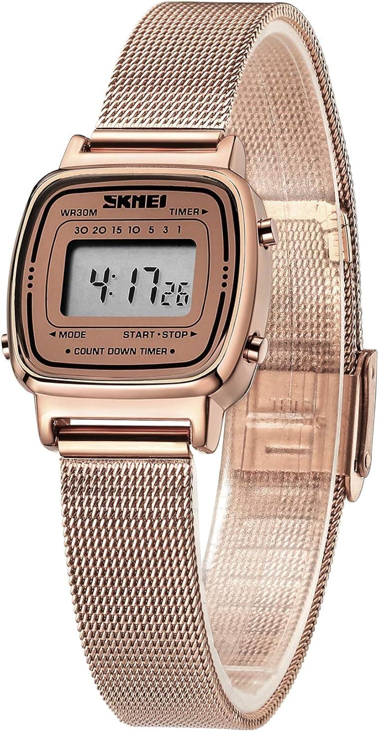 Women’s Digital Watch Stainless Steel Waterproof Square Wristwatch for Women with Fashion Dress Band