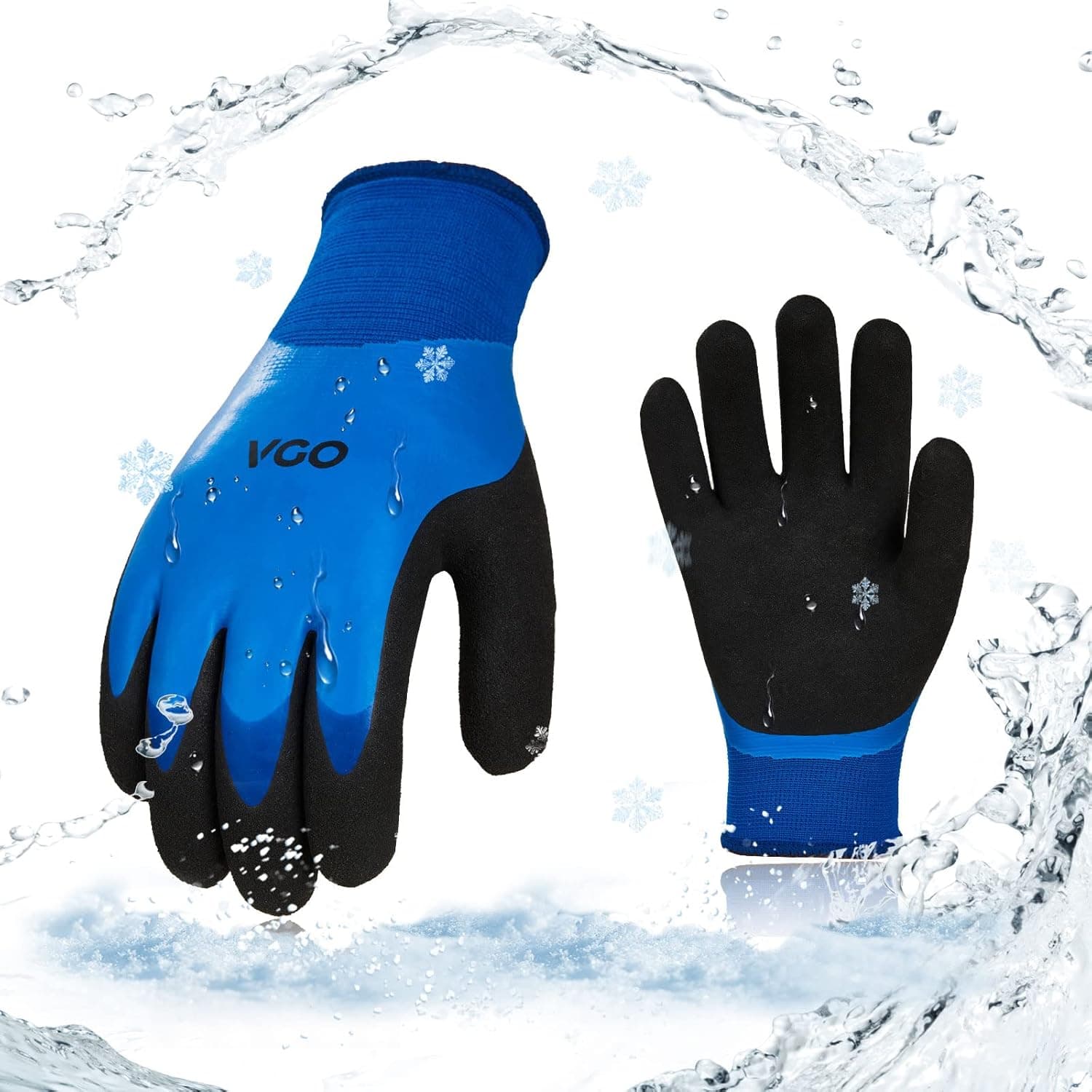 Vgo... 2-Pairs 32°F Triple Latex Coating Winter Gloves, Light Duty Work Gloves, Waterproof, Oil Resistance, Abrasion Resistance (Size M, Blue, RB2172F)