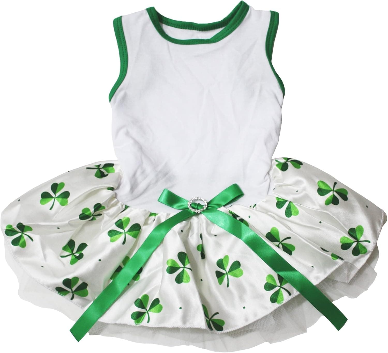 Petitebella Plain White Shirt Green Clovers Tutu Puppy Dog Dress (Small)