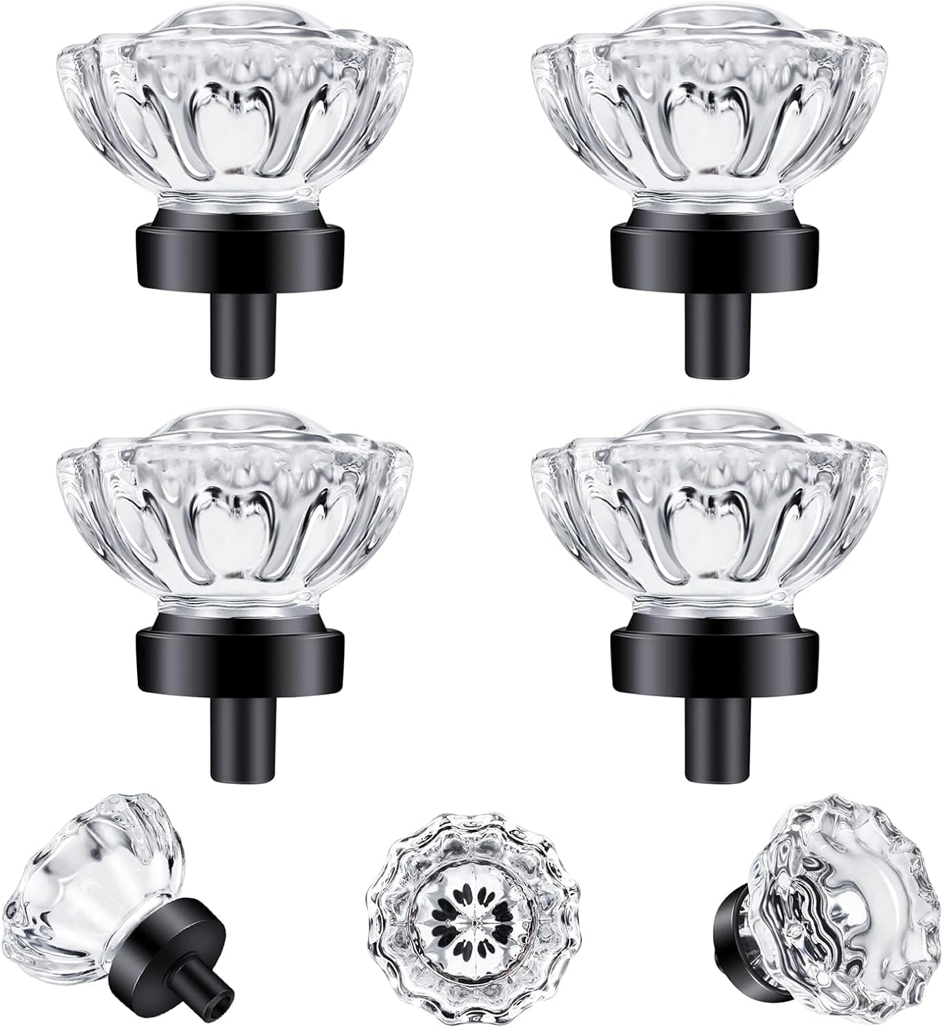 SHINY HANDLES 4 Pack Crystal Knobs Drawer Knobs Vintage,Glass Crystal knobs for Dresser Drawers Cabinets,Matte Black