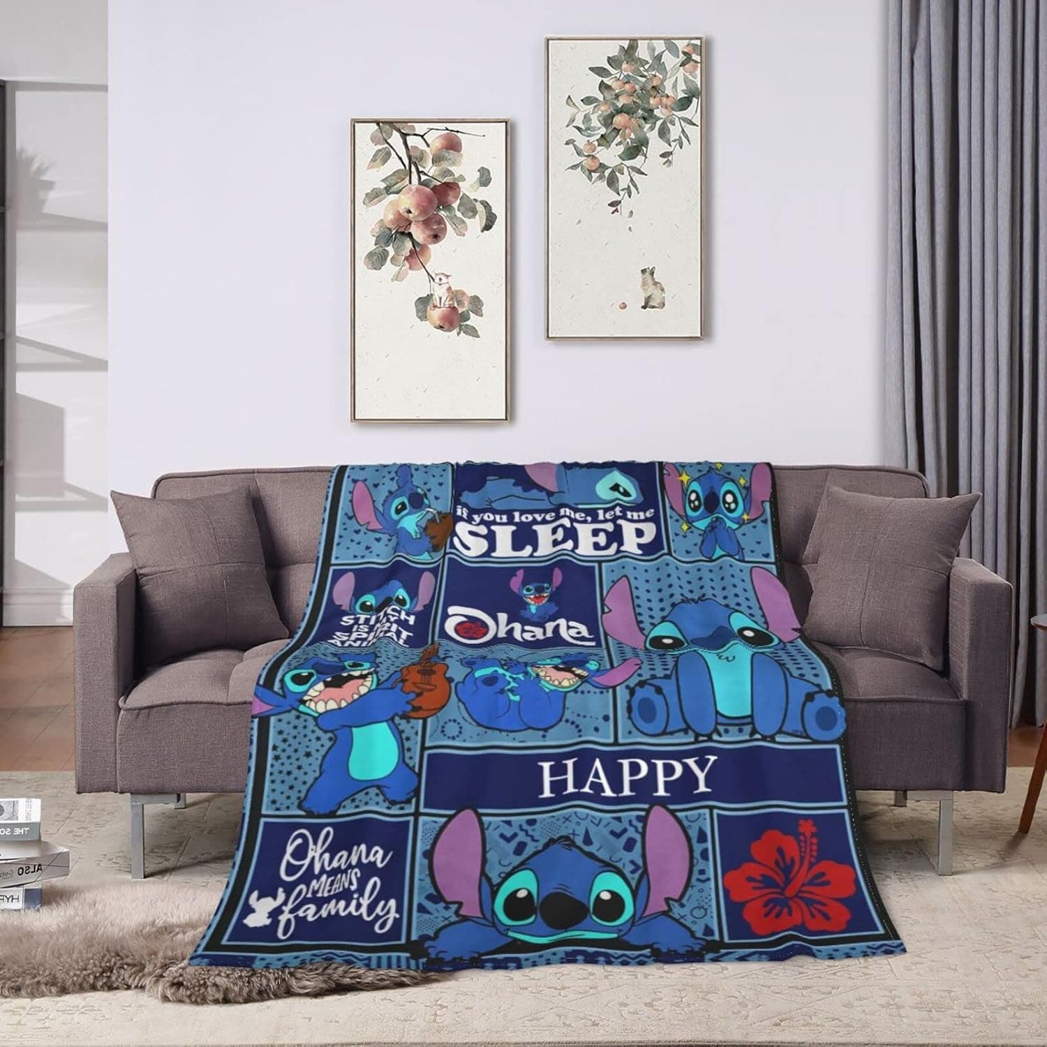 Cute Blue Alien Monster Flannel Plush Blanket Lightweight Soft Fuzzy Warm Throw for All Season Couch Sofa Bedroom Living Room