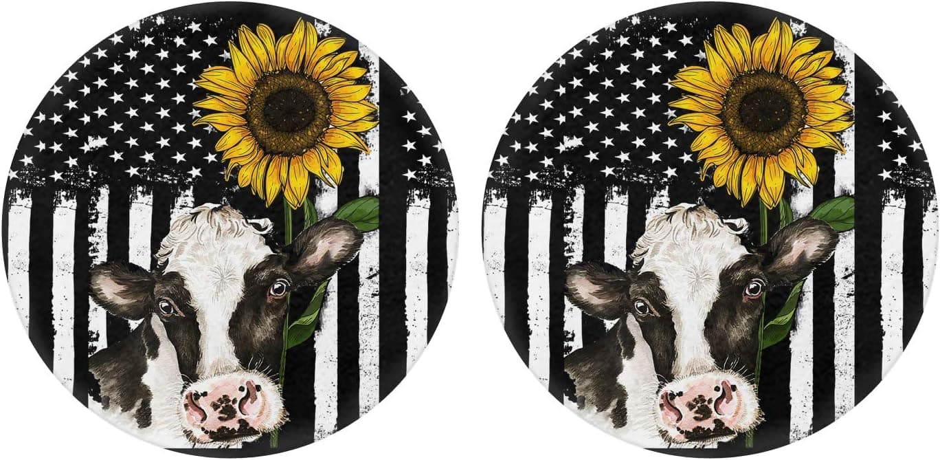 UZZUHI Sunflower Cow Print Car Coasters for Women Cup Holders Drinks 2.8" Polyester Cup Coaster Soft Car Cup Pad Mat for Car Living Room Kitchen Office to Protect Car and Furniture,Aqua Cartoon Waves