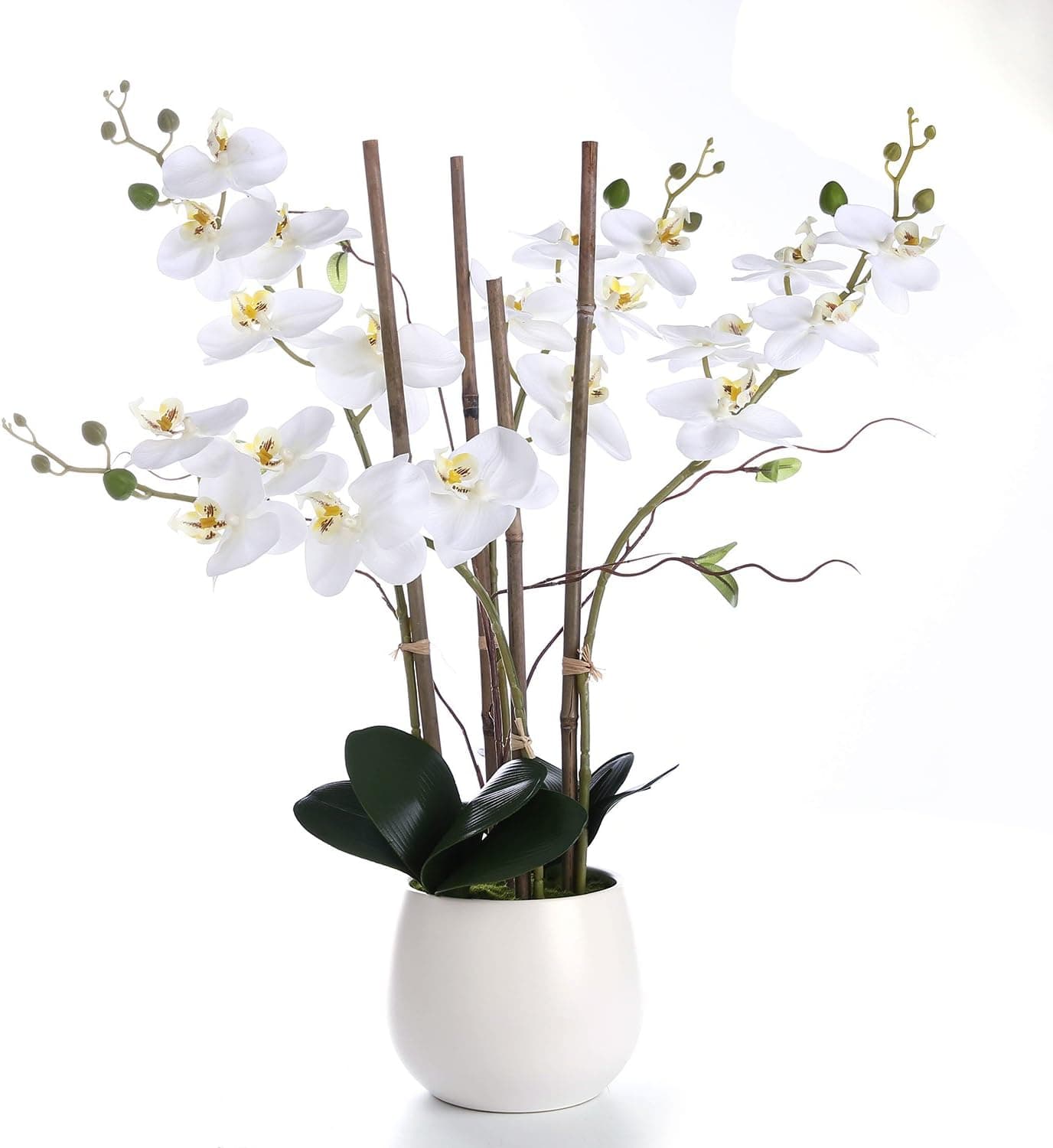 LIVILAN Large White Silk Orchid Artificial Flower Arrangements with Vase, Realistic Real Touch, Centerpiece Decoration & Gift Choice (White)