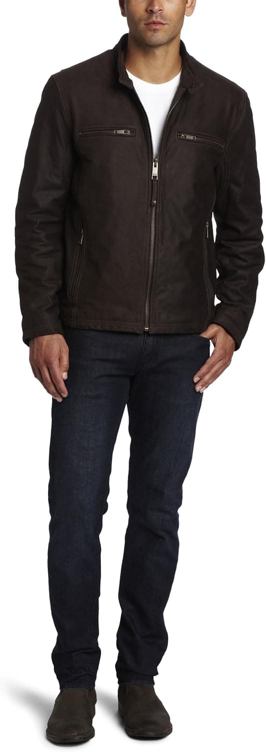 Andrew Marc Men's Blade Rugged Buffalo Nubuck Leather Moto Jacket