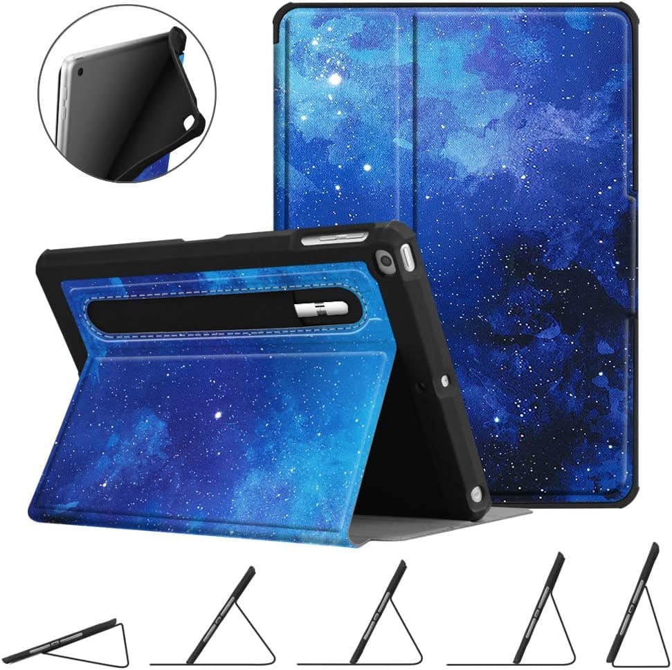 Fintie Case for iPad 9.7 2018 2017 / iPad Air 2 / iPad Air - [Corner Protection] Multi-Angle Viewing Rugged Soft TPU Back Cover with [Secure Pencil Holder] Auto Sleep/Wake, Starry Sky