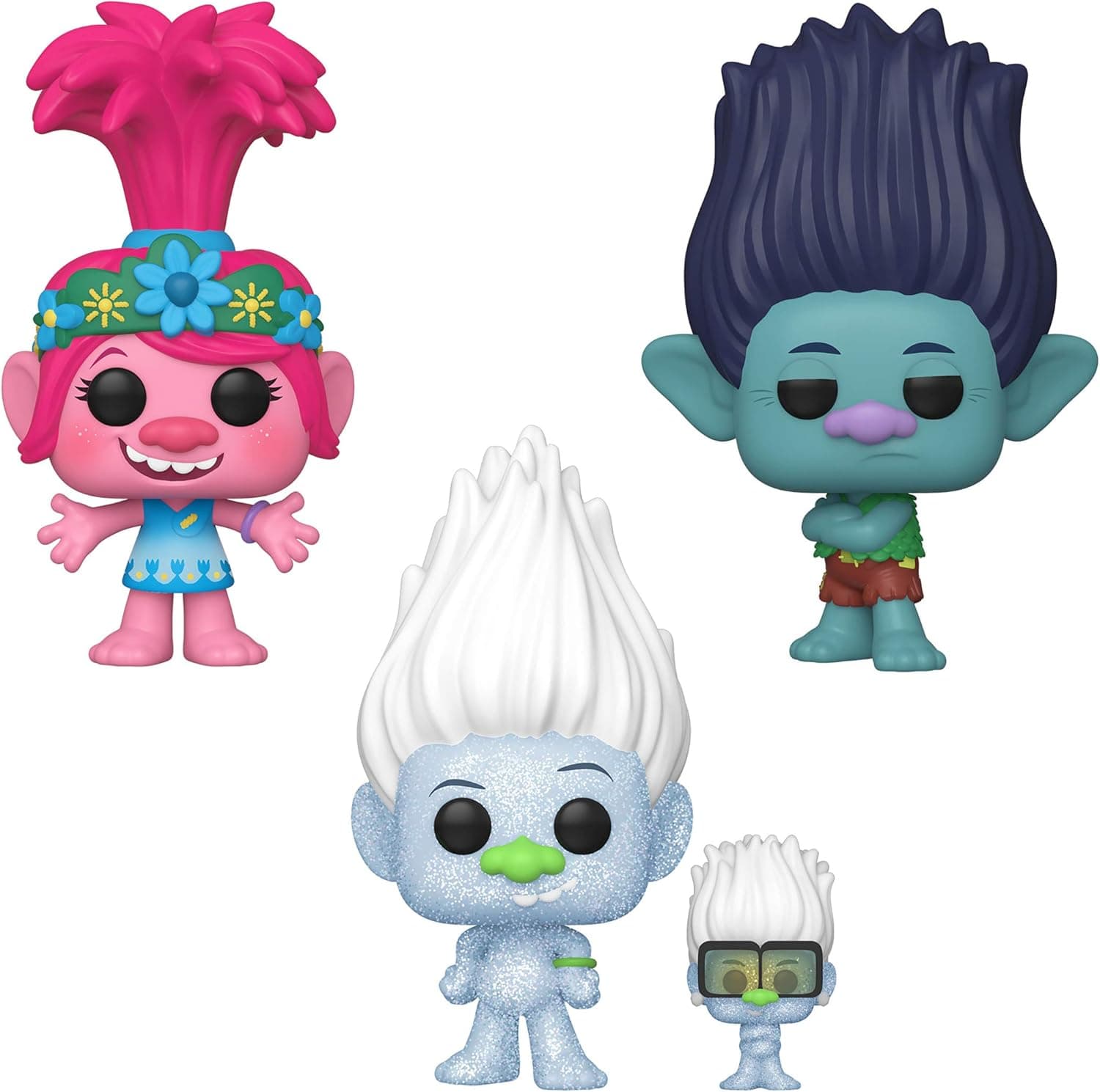 Funko Movies: POP! Trolls World Tour Collectors Set 1 - Poppy, Branch, Hip Hop Guy Diamond with Tiny