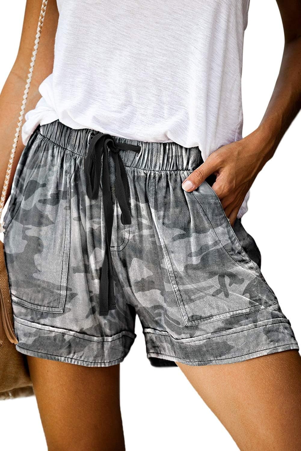 KISSMODA Womens Summer Shorts Leopard/Camo/Solid/Floral Print Elastic Waist Pocketed Casual Pants