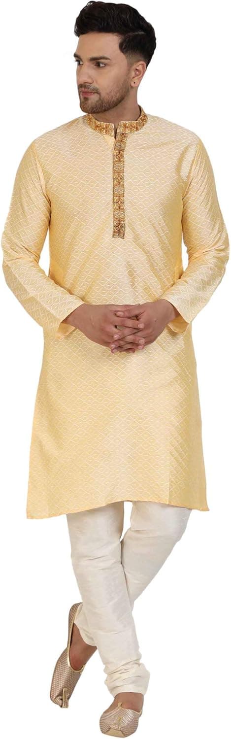 SKAVIJ Men's Art Silk Kurta Pajama Indian Traditional Suit Annivarsary Party Dress Set