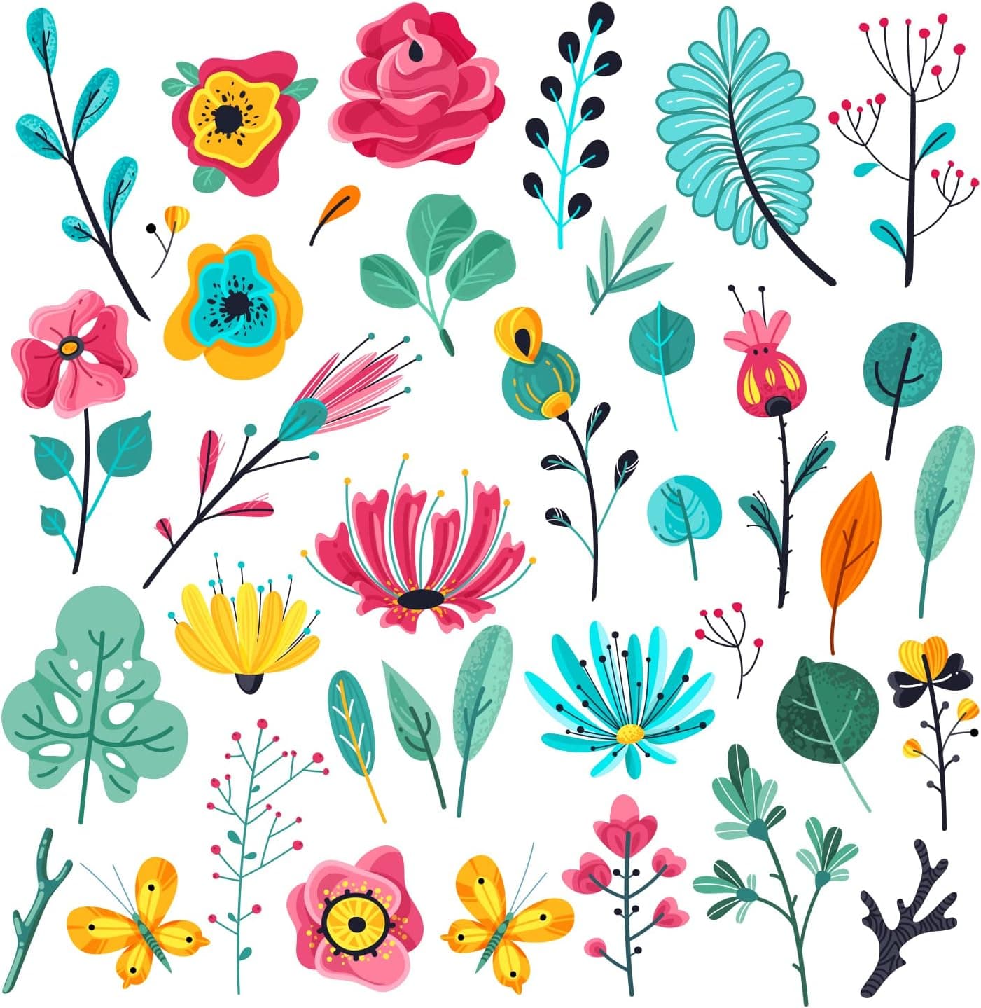 Vancetyno Flower Wall Stickers Colorful Wall Stickers Art Mural Watercolor Floral Stickers for Living Room Home Decoration