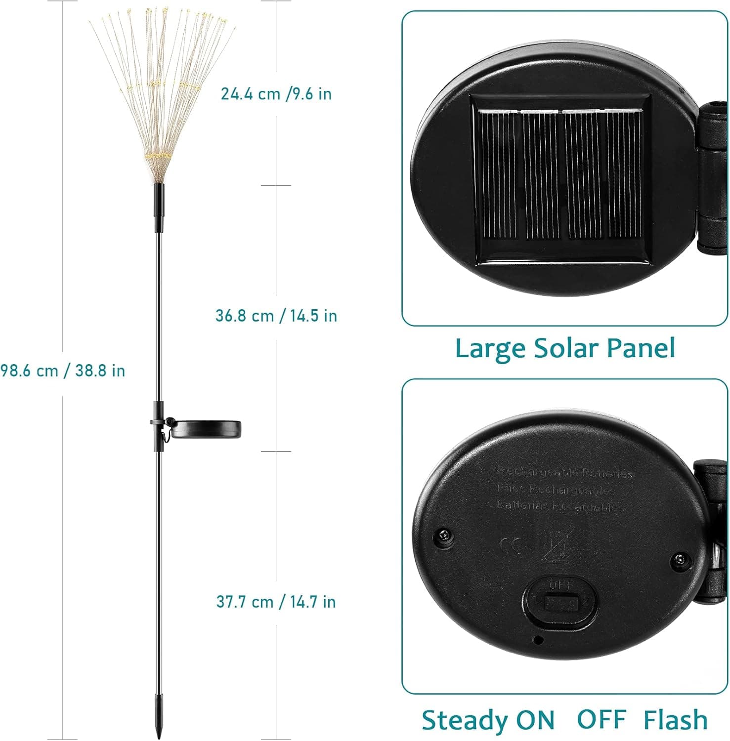 JJGoo Solar Garden Lights Solar Firework Lights, 2 Pack 135 LEDs 2 Lighting Modes Solar Lights Outdoor Waterproof for Garden Patio Walkway Pathway Party Wedding Decorative - Warm White