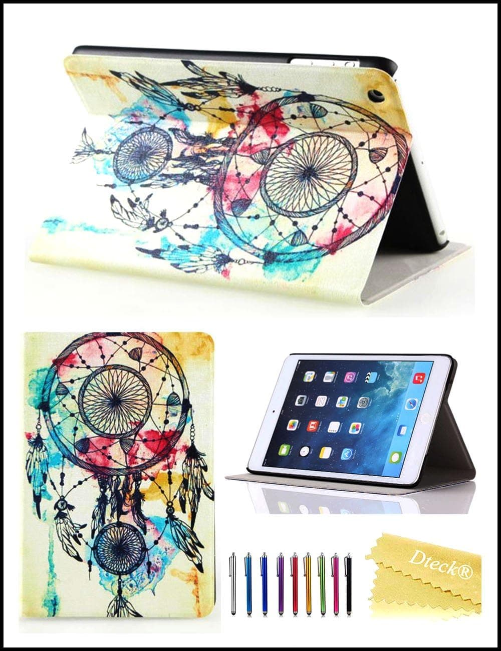 Dteck 9.7 Inch Slim Thin Case for Apple iPad Air 2 9.7" 2014 Release Tablet (A1566/A1567) - Lightweight PU Leather Nice Wallet Stand Cover with Auto Sleep Wake/Stylus Pen (Colorful Wind Chime)