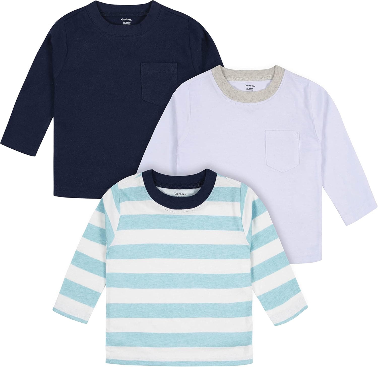 Gerber Baby Boys' 3-Pack Long Sleeve Pocket Tees