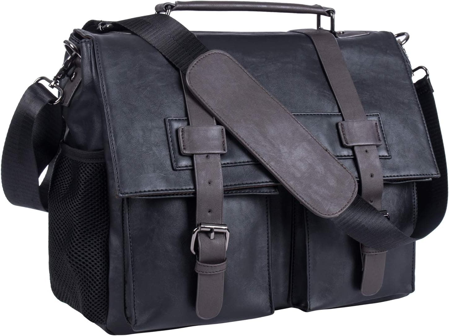 Leather Camera Bag, Waterproof Vintage DSLR SLR Shockproof Camera Crossbody Shoulder Messenger Bag Compatible for Canon Sony Nikon -Black